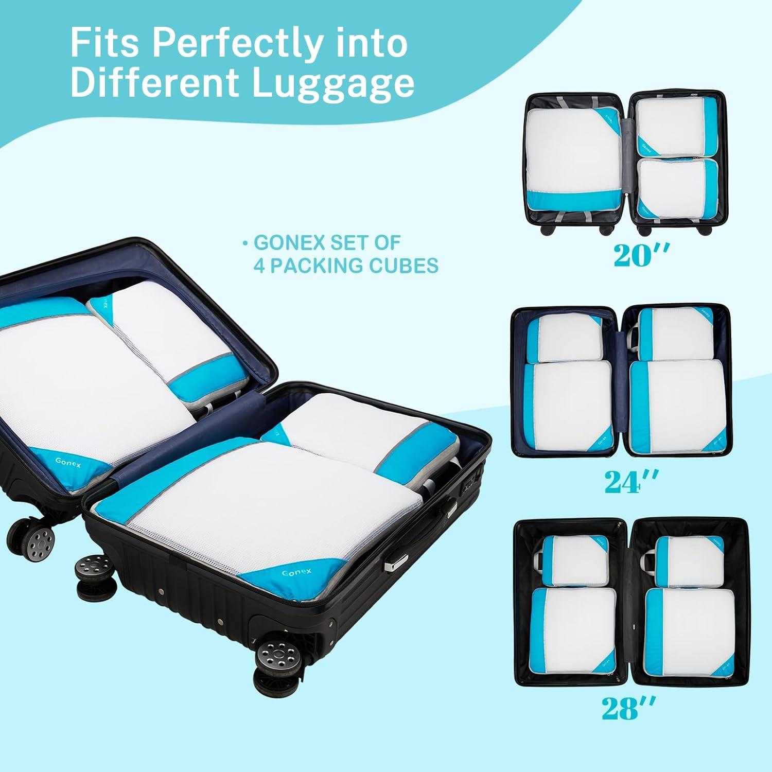 image:imageCompression Packing Cubes Gonex Extensible Storage Mesh Bags OrganizersD 4 PCS Blue