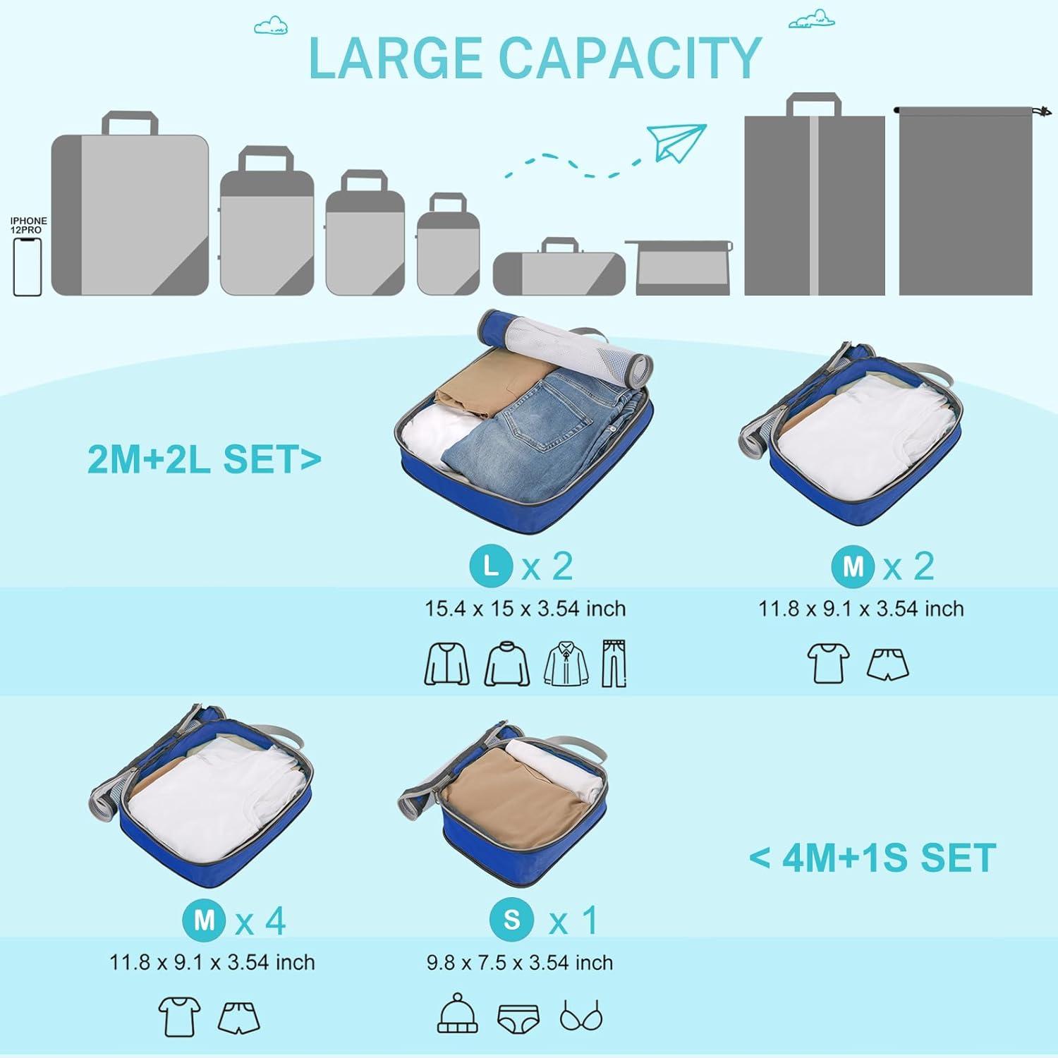 image:imageCompression Packing Cubes Gonex Extensible Storage Mesh Bags OrganizersD 4 PCS Deep Blue