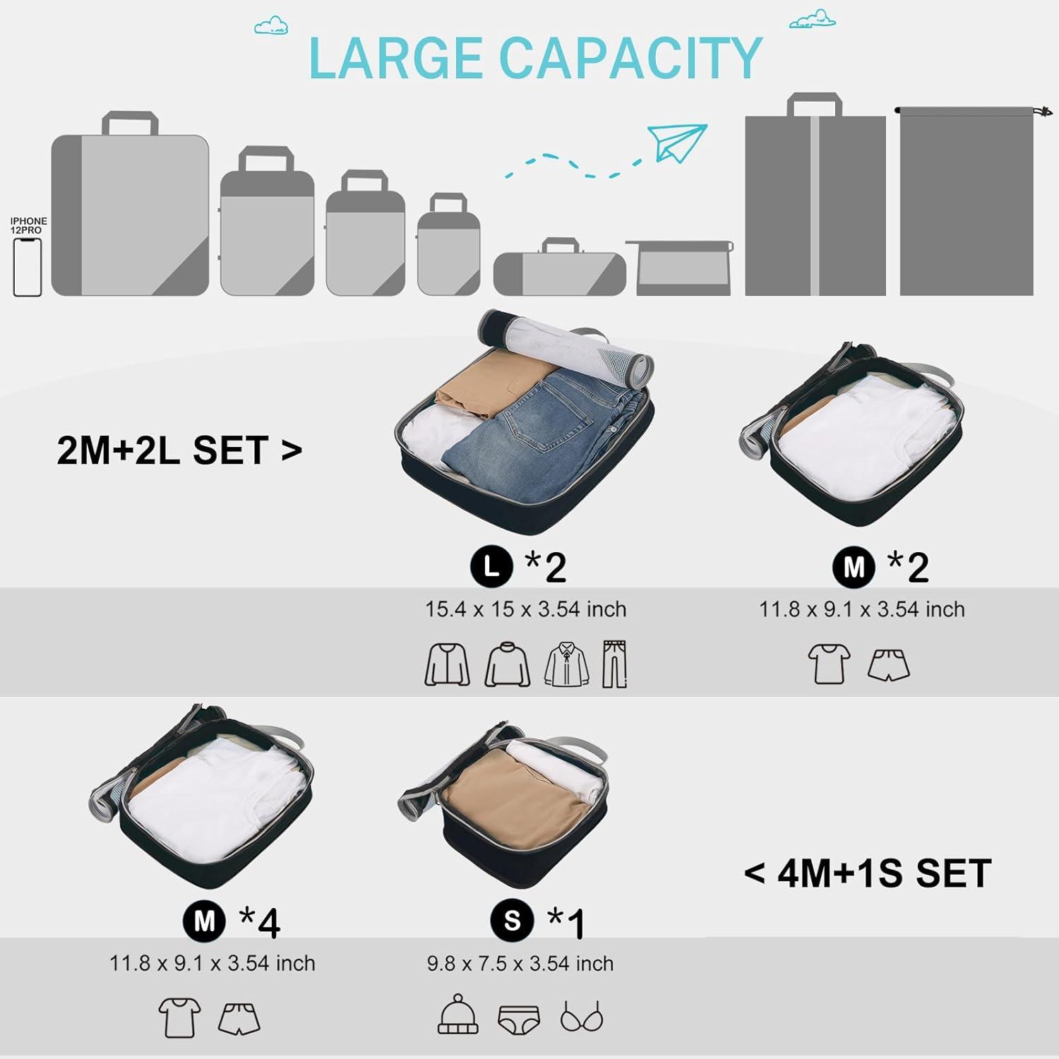 image:imageCompression Packing Cubes Gonex Extensible Storage Mesh Bags OrganizersD 4 Pcs Black