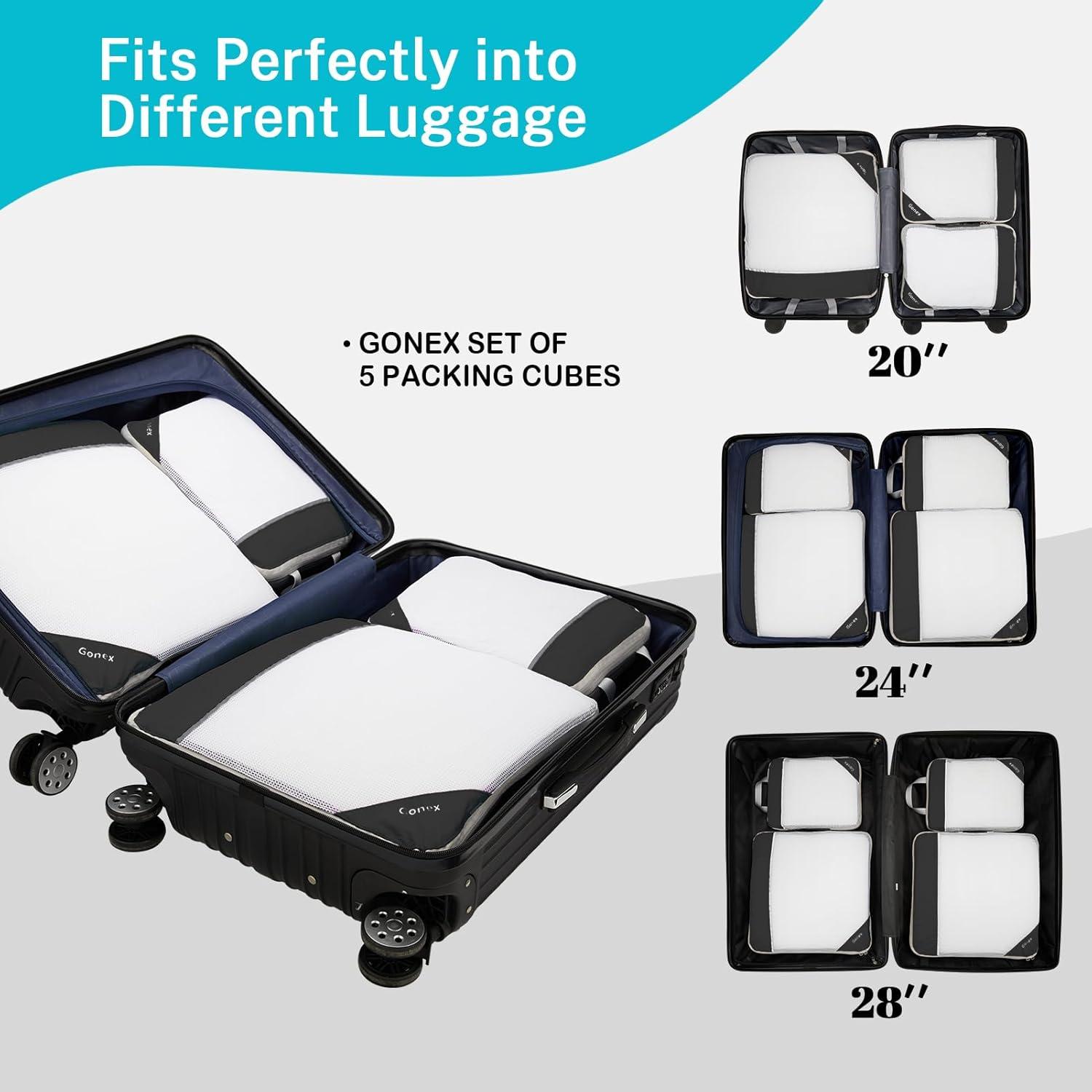 image:imageCompression Packing Cubes Gonex Extensible Storage Mesh Bags OrganizersE 5 PCS Black