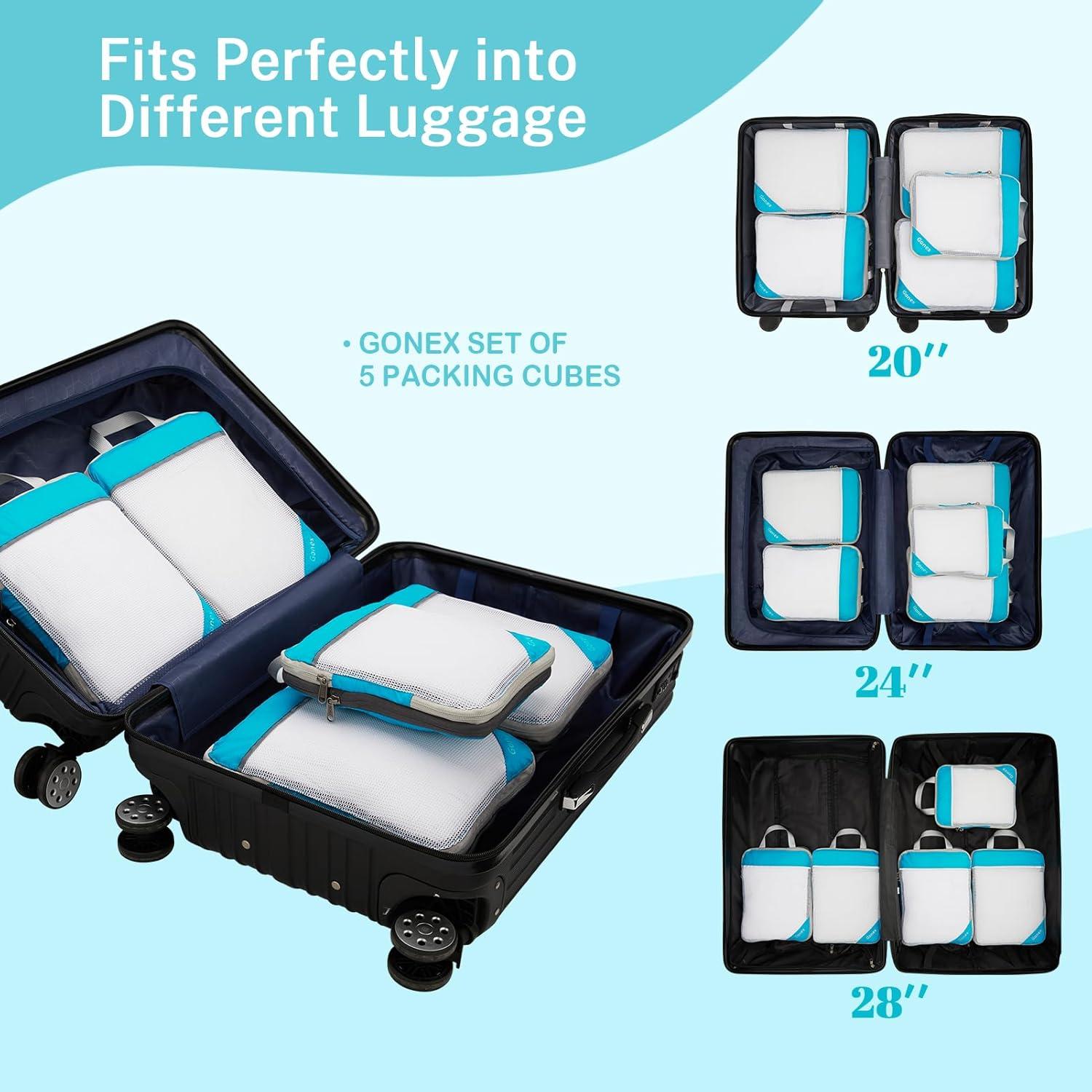 image:imageCompression Packing Cubes Gonex Extensible Storage Mesh Bags OrganizersE 5 PCS Blue