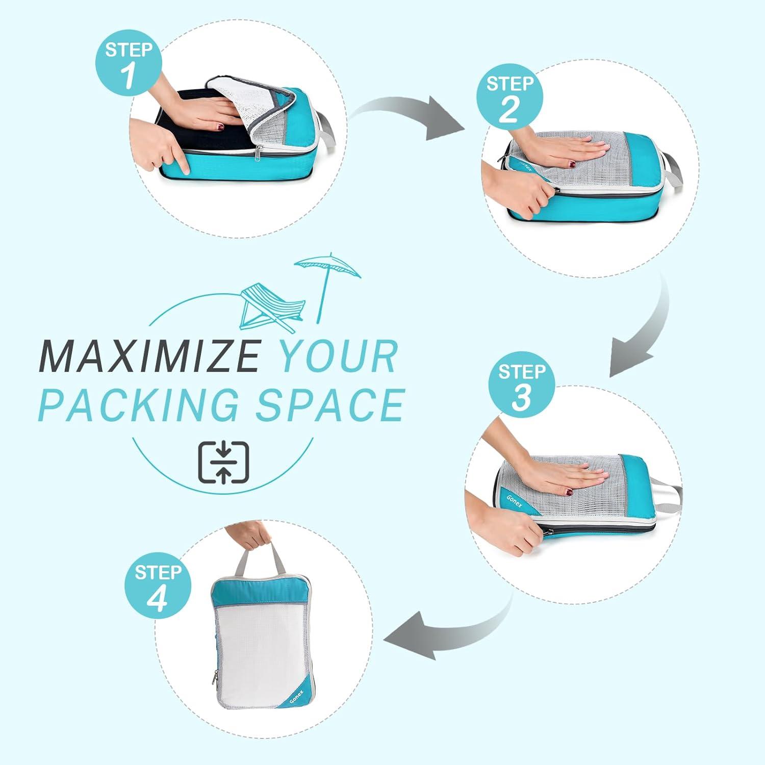 image:imageCompression Packing Cubes Gonex Extensible Storage Mesh Bags OrganizersE 5 PCS Blue