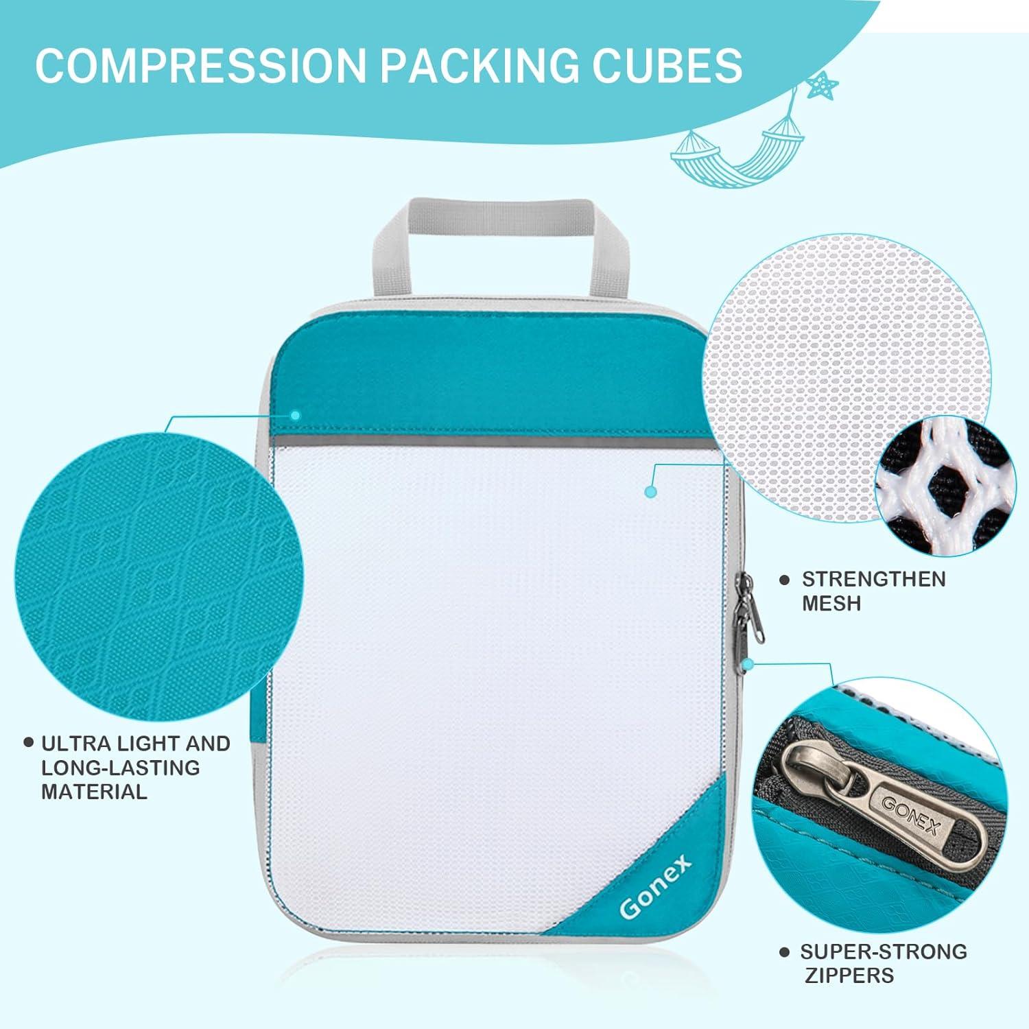 image:imageCompression Packing Cubes Gonex Extensible Storage Mesh Bags OrganizersE 5 PCS Blue