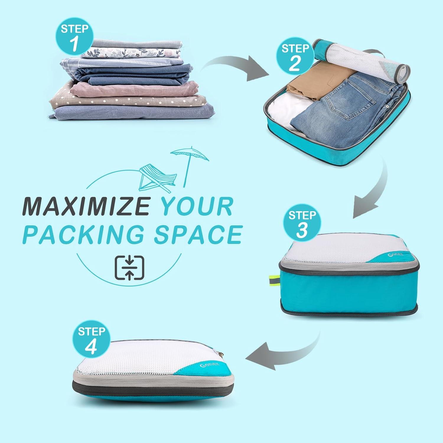 image:imageCompression Packing Cubes Gonex Extensible Storage Mesh Bags OrganizersF 7 PCS Blue
