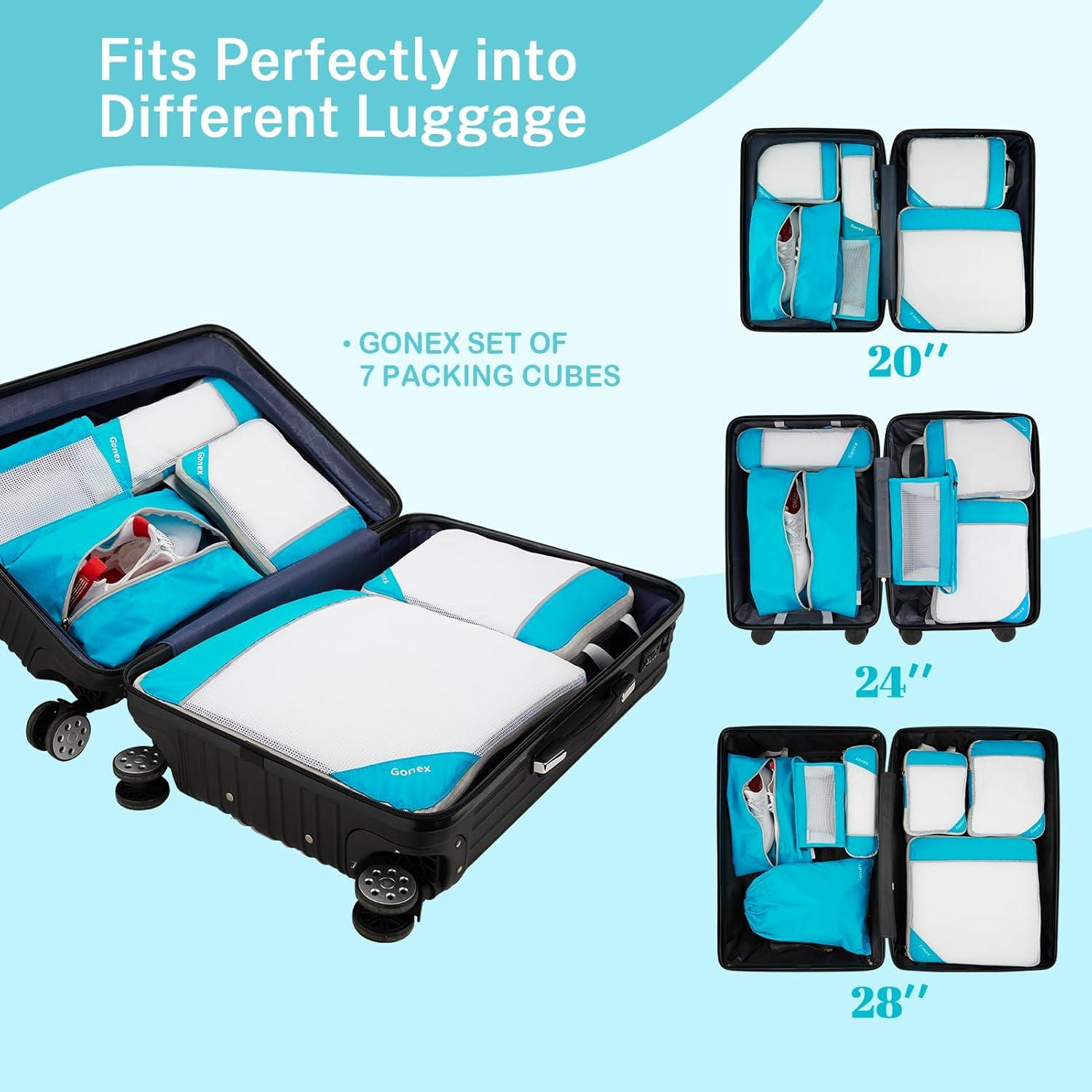 image:imageCompression Packing Cubes Gonex Extensible Storage Mesh Bags OrganizersF 7 PCS Blue