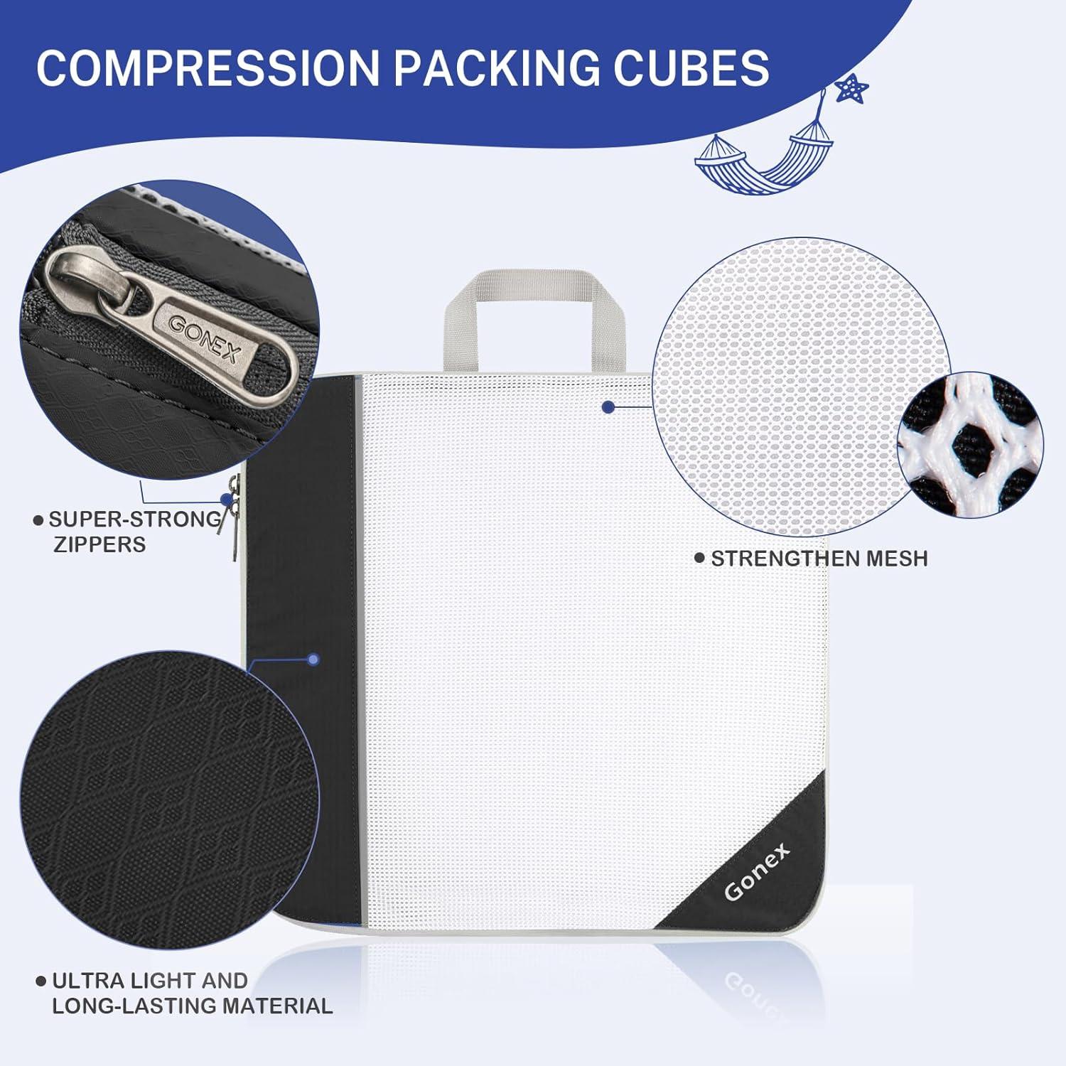 image:imageCompression Packing Cubes Gonex Extensible Storage Mesh Bags OrganizersF 7 Pcs Black
