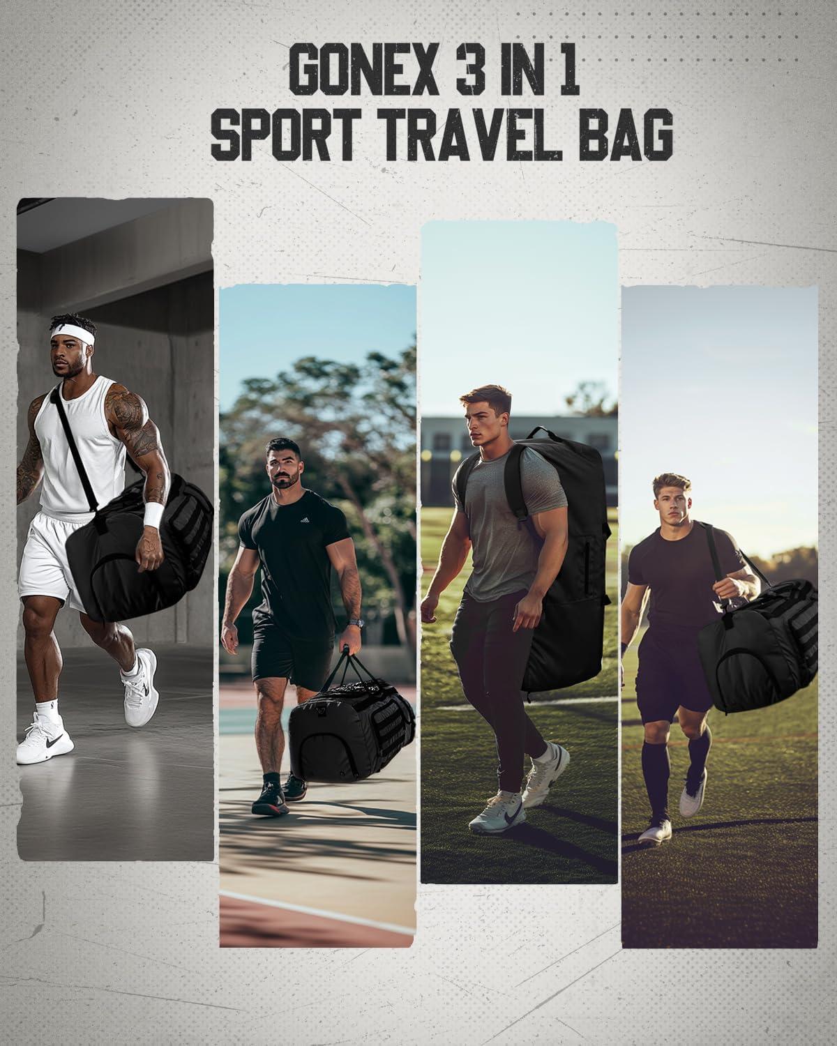 image:imageGonex 130L Extra Large Duffel Bag for Men Heavy Duty 3 in 1 Convertible Carry Travel Duffle with Shoe Compartment Tactical Loops Sports Gear Bag for Family Trips BlackBlack