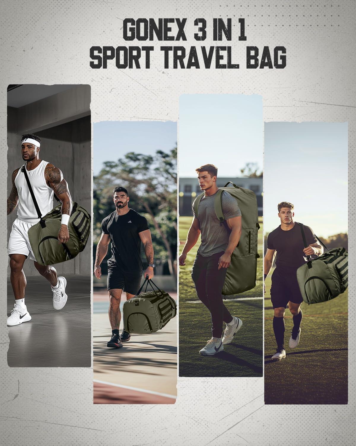 image:imageGonex 130L Extra Large Duffel Bag for Men Heavy Duty 3 in 1 Convertible Carry Travel Duffle with Shoe Compartment Tactical Loops Sports Gear Bag for Family Trips BlackArmy Green