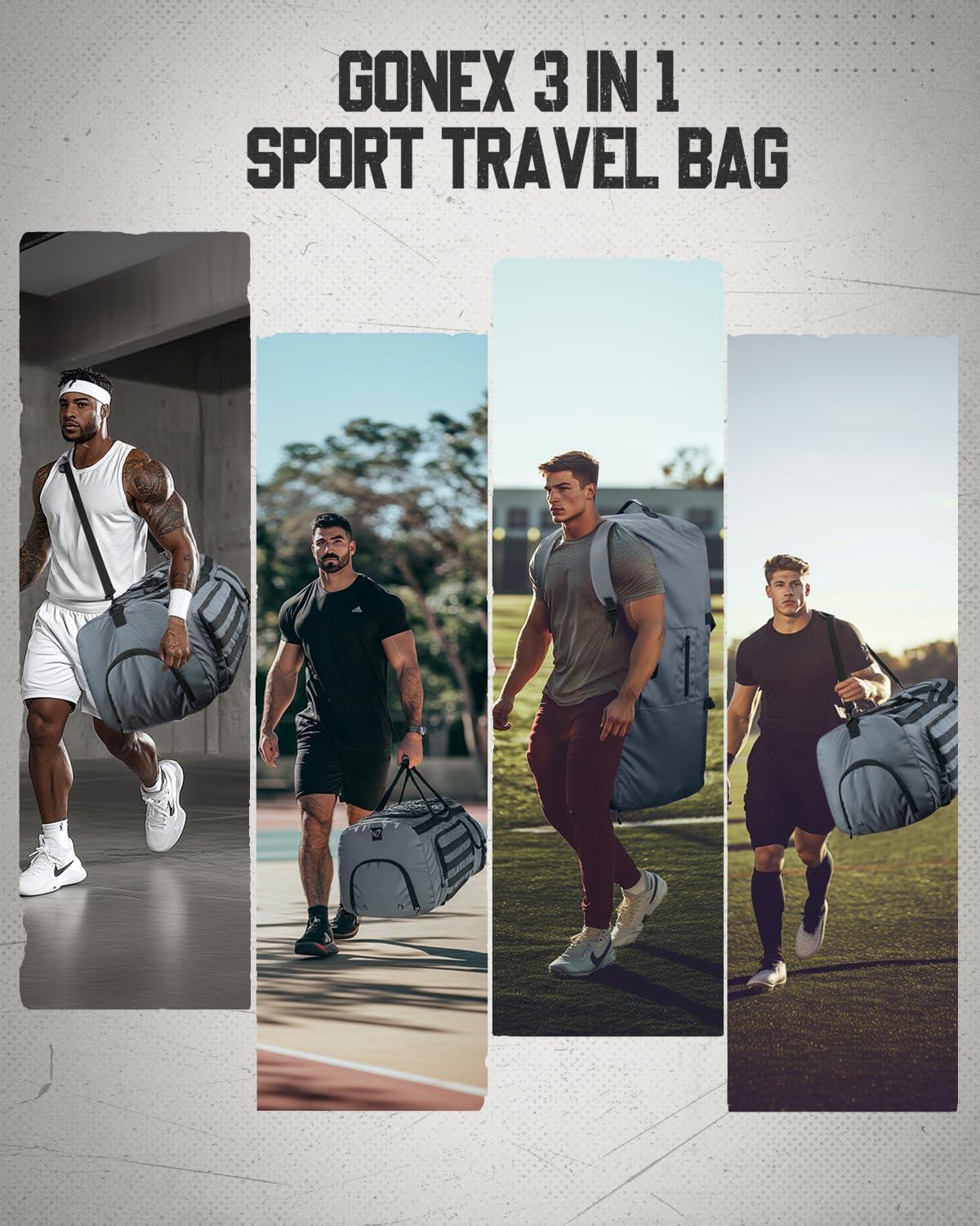 image:imageGonex 130L Extra Large Duffel Bag for Men Heavy Duty 3 in 1 Convertible Carry Travel Duffle with Shoe Compartment Tactical Loops Sports Gear Bag for Family Trips BlackGrey