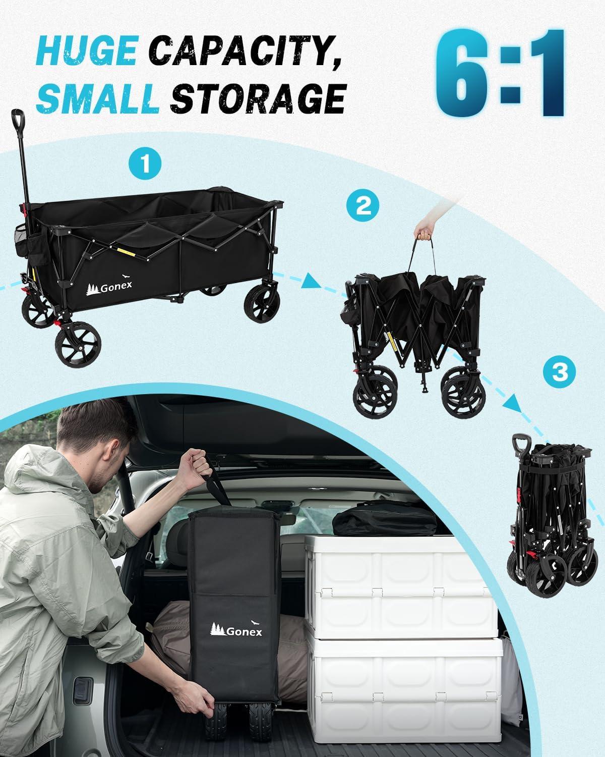 image:imageGonex 220L Collapsible Foldable Wagon Cart with 360lbs Weight Capacity 38L Folding Utility Garden Cart with Detachable Wheels for Grocery Sports Shopping Camping BlackBlack