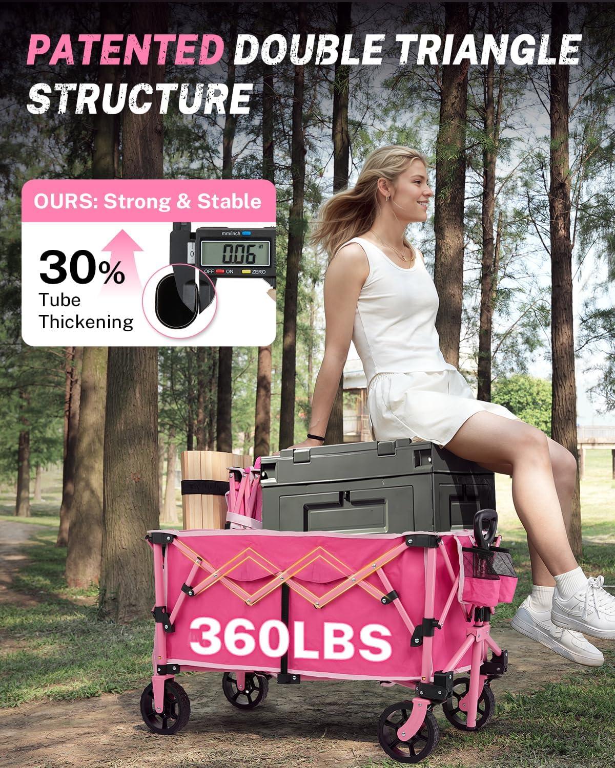 image:imageGonex 220L Collapsible Foldable Wagon Cart with 360lbs Weight Capacity 38L Folding Utility Garden Cart with Detachable Wheels for Grocery Sports Shopping Camping BlackPink