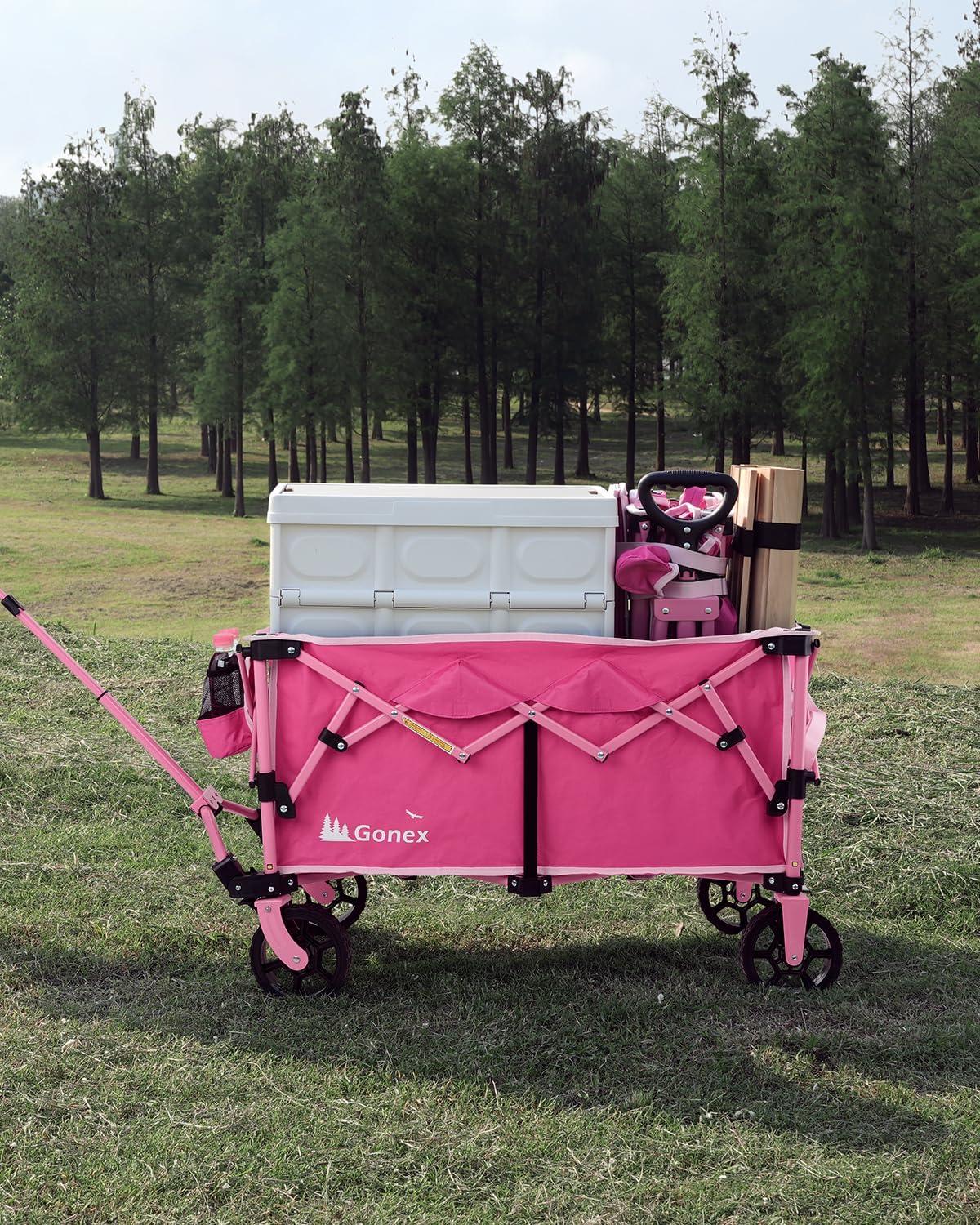 image:imageGonex 220L Collapsible Foldable Wagon Cart with 360lbs Weight Capacity 38L Folding Utility Garden Cart with Detachable Wheels for Grocery Sports Shopping Camping BlackPink