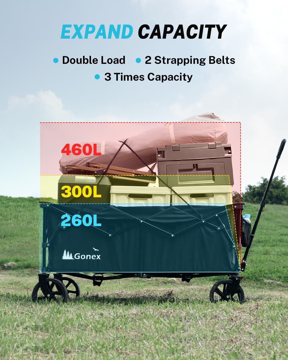 image:imageGonex 220L Collapsible Foldable Wagon Cart with 360lbs Weight Capacity 38L Folding Utility Garden Cart with Detachable Wheels for Grocery Sports Shopping Camping BlackBlack