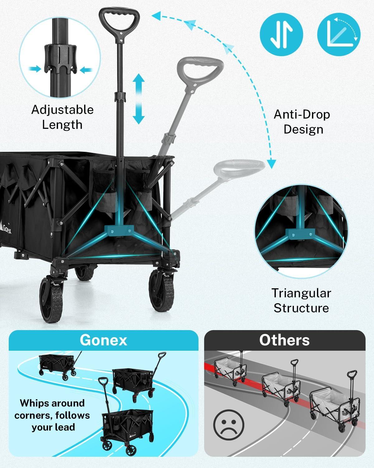 image:imageGonex 220L Collapsible Foldable Wagon Cart with 360lbs Weight Capacity 38L Folding Utility Garden Cart with Detachable Wheels for Grocery Sports Shopping Camping BlackBlack