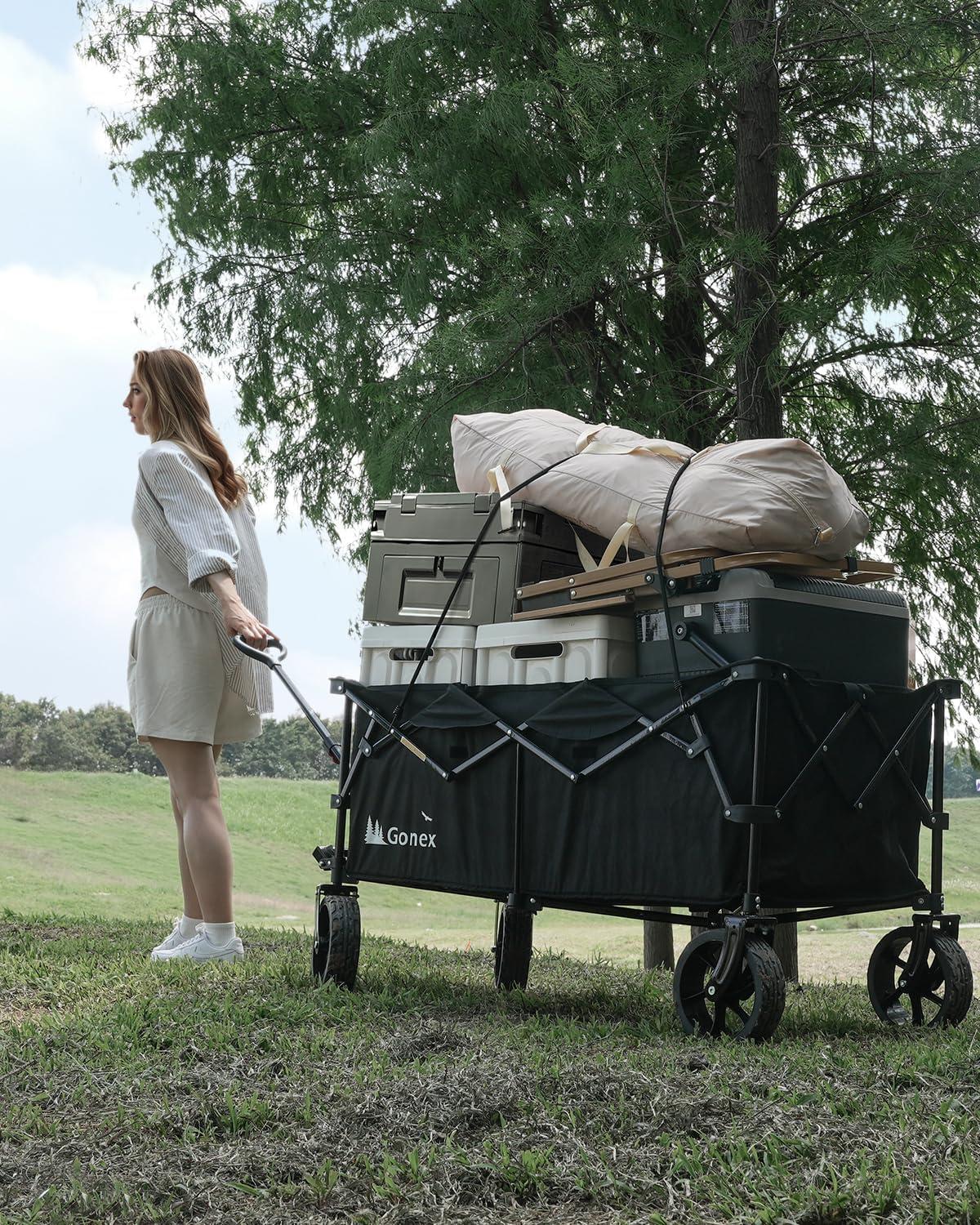 image:imageGonex 220L Collapsible Foldable Wagon Cart with 360lbs Weight Capacity 38L Folding Utility Garden Cart with Detachable Wheels for Grocery Sports Shopping Camping BlackBlack