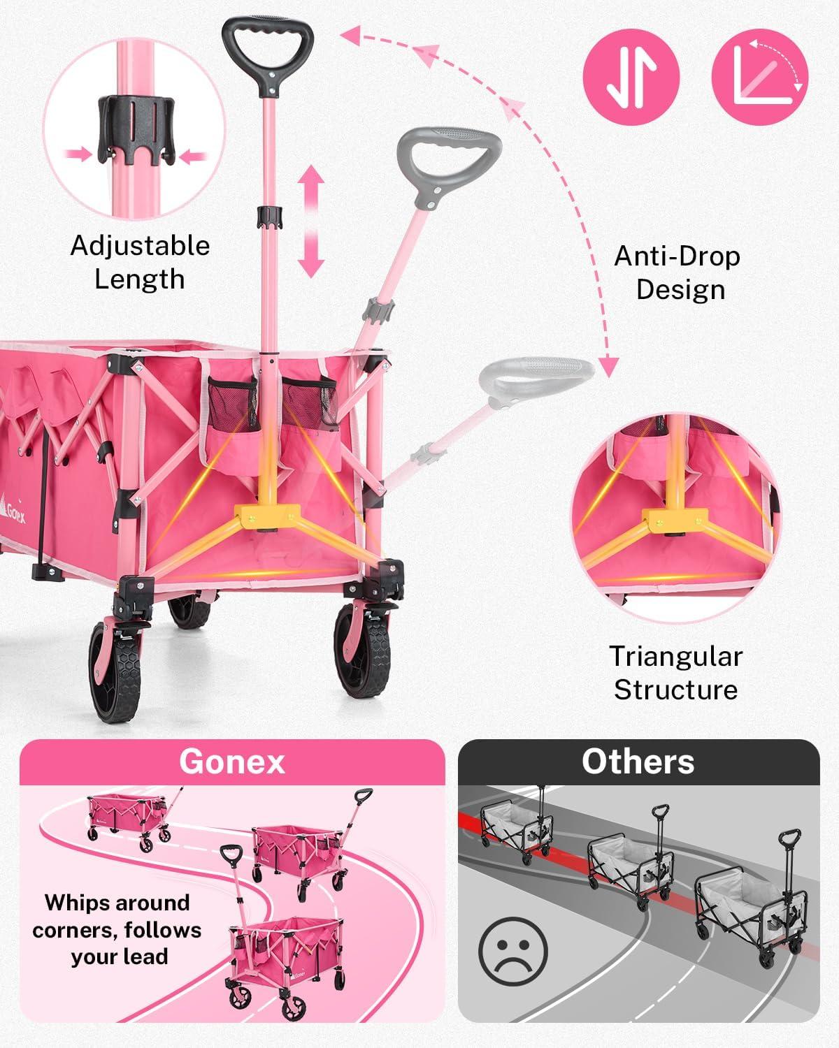 image:imageGonex 220L Collapsible Foldable Wagon Cart with 360lbs Weight Capacity 38L Folding Utility Garden Cart with Detachable Wheels for Grocery Sports Shopping Camping BlackPink