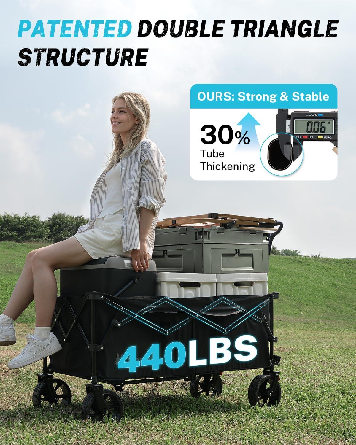 image:imageGonex 220L Collapsible Foldable Wagon Cart with 360lbs Weight Capacity 38L Folding Utility Garden Cart with Detachable Wheels for Grocery Sports Shopping Camping BlackBlack