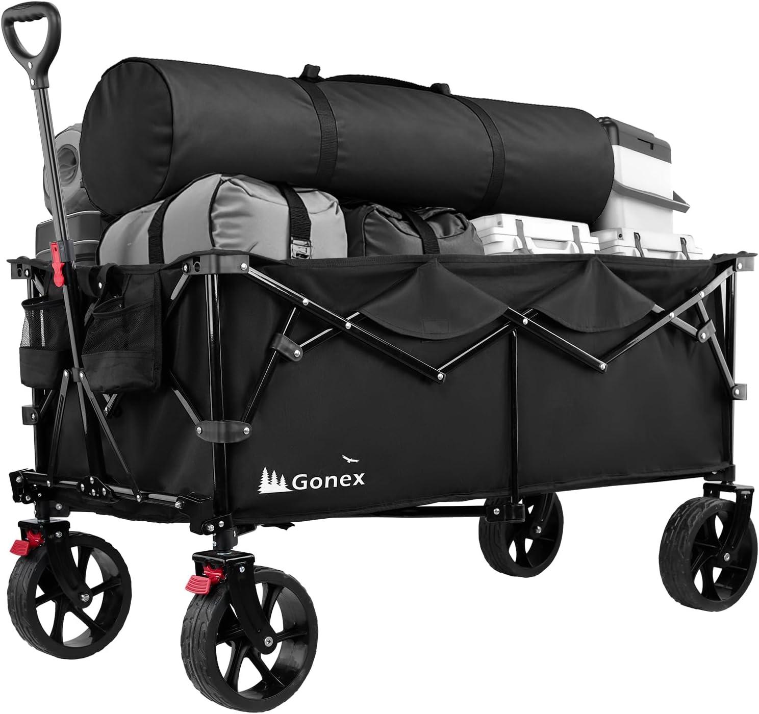 image:imageGonex 220L Collapsible Foldable Wagon Cart with 360lbs Weight Capacity 38L Folding Utility Garden Cart with Detachable Wheels for Grocery Sports Shopping Camping BlackBlack