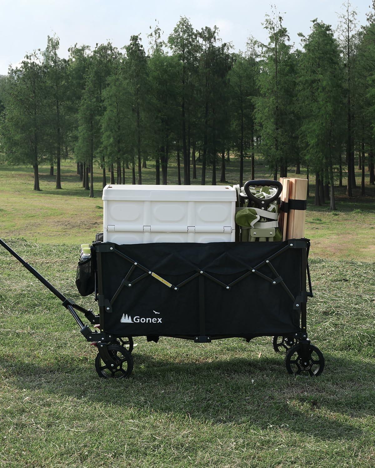 image:imageGonex 220L Collapsible Foldable Wagon Cart with 360lbs Weight Capacity 38L Folding Utility Garden Cart with Detachable Wheels for Grocery Sports Shopping Camping BlackBlack