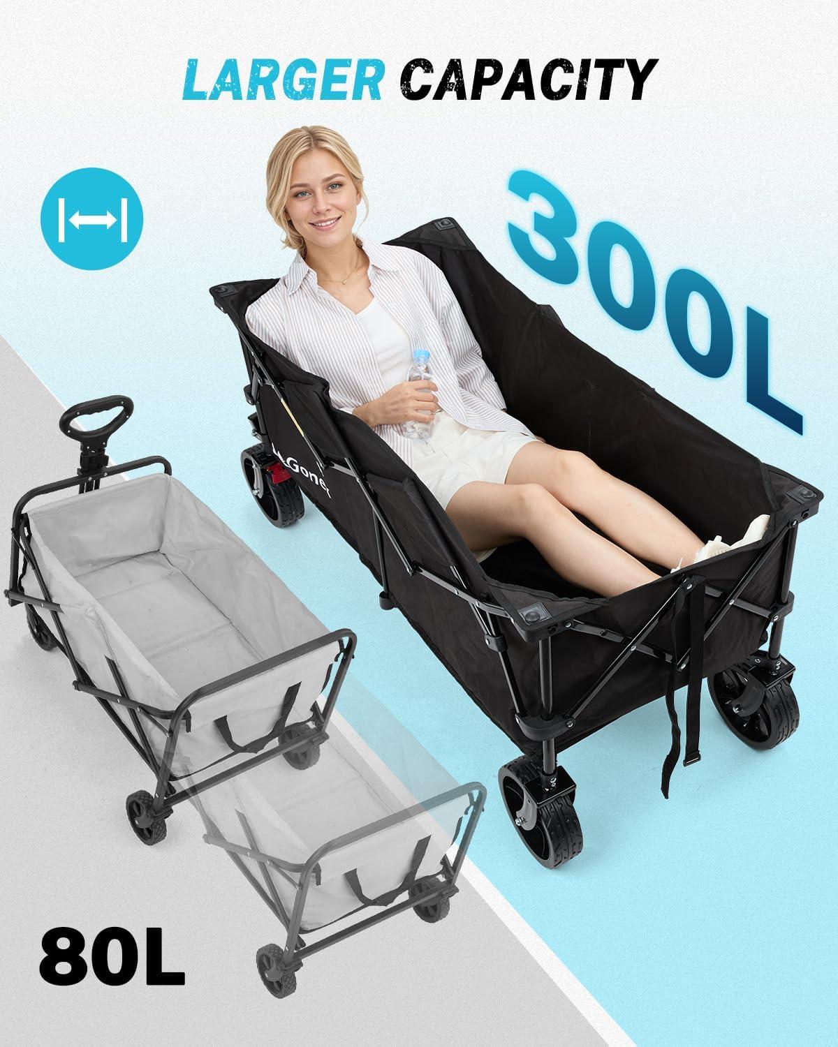 image:imageGonex 220L Collapsible Foldable Wagon Cart with 360lbs Weight Capacity 38L Folding Utility Garden Cart with Detachable Wheels for Grocery Sports Shopping Camping BlackBlack
