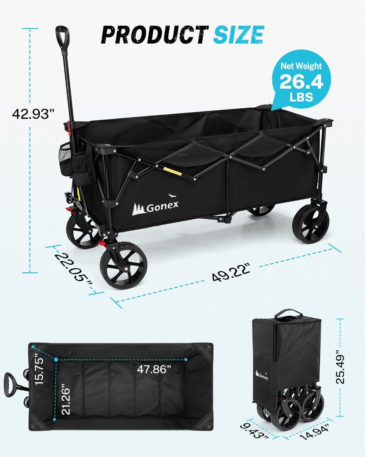 image:imageGonex 220L Collapsible Foldable Wagon Cart with 360lbs Weight Capacity 38L Folding Utility Garden Cart with Detachable Wheels for Grocery Sports Shopping Camping BlackBlack
