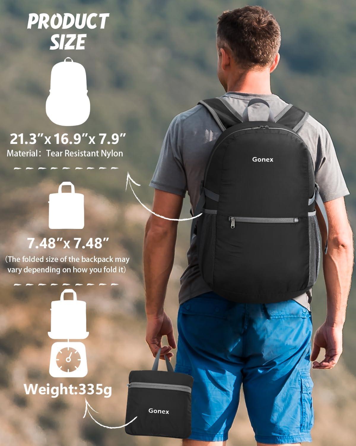 image:imageGonex 30L Ultra Lightweight Packable Backpack Handy Foldable Daypack for Camping Outdoor Travel Cycling BackpackingBlack