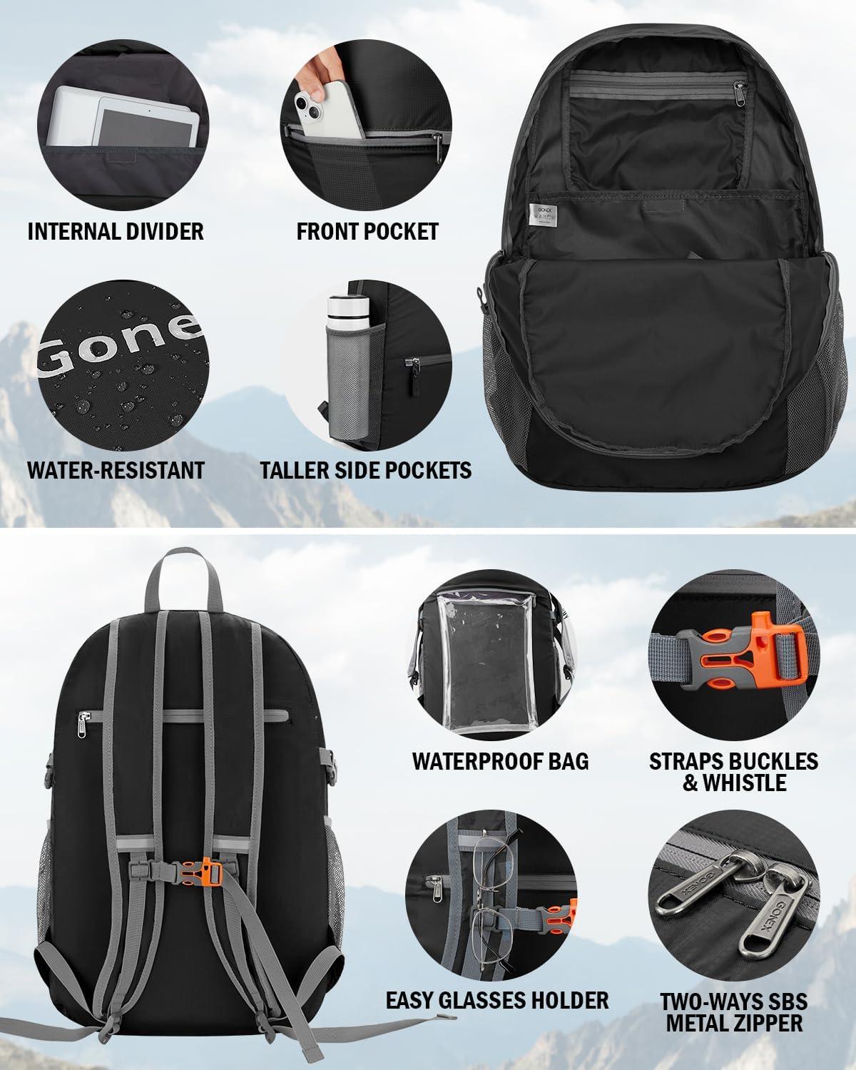 image:imageGonex 30L Ultra Lightweight Packable Backpack Handy Foldable Daypack for Camping Outdoor Travel Cycling BackpackingBlack