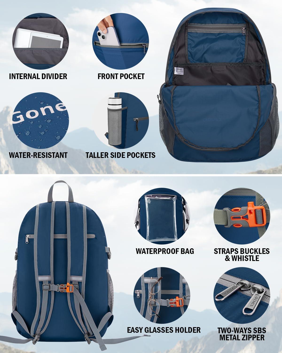 image:imageGonex 30L Ultra Lightweight Packable Backpack Handy Foldable Daypack for Camping Outdoor Travel Cycling BackpackingDark Blue