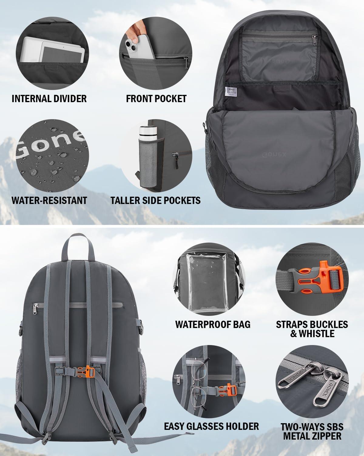image:imageGonex 30L Ultra Lightweight Packable Backpack Handy Foldable Daypack for Camping Outdoor Travel Cycling BackpackingGrey