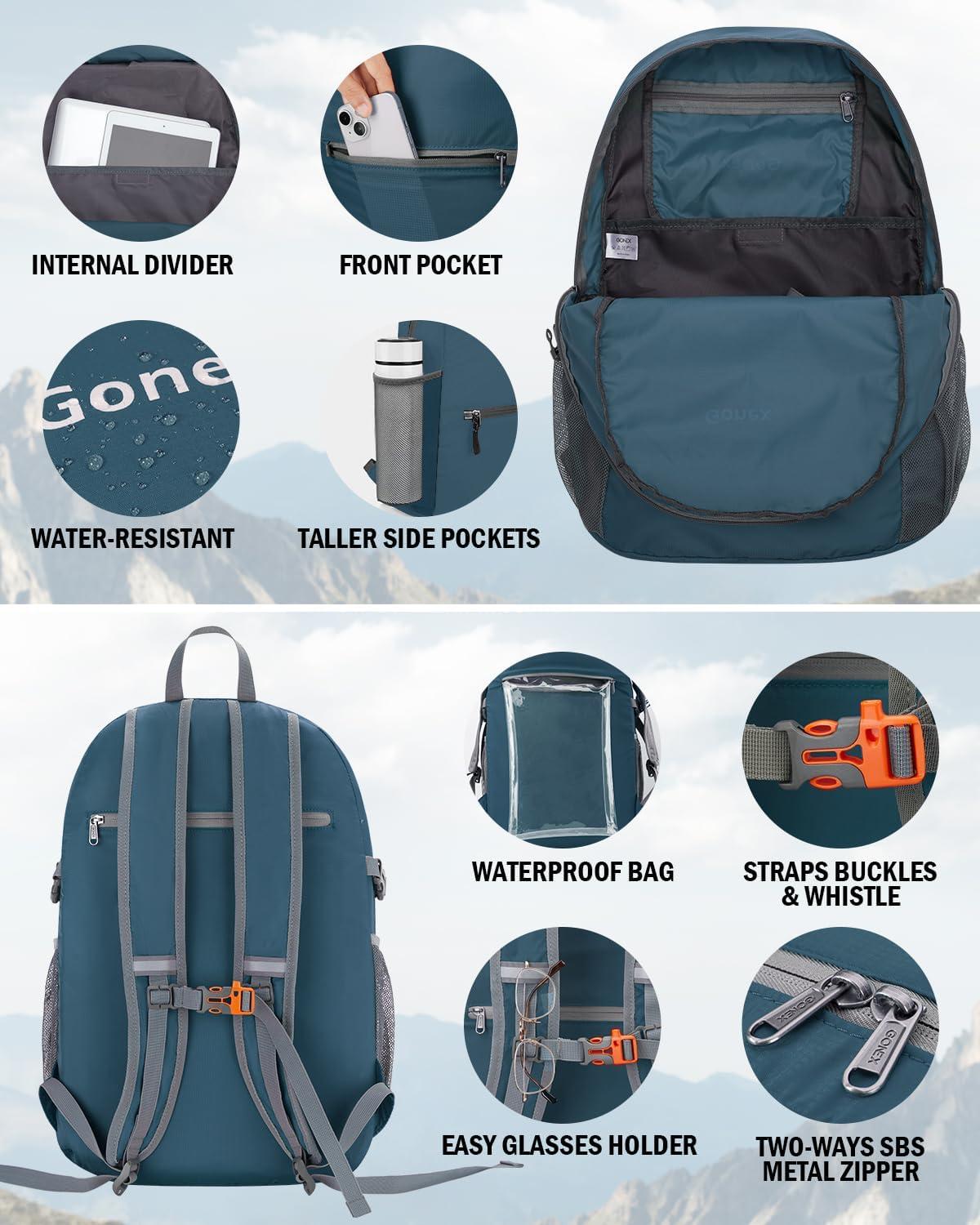 image:imageGonex 30L Ultra Lightweight Packable Backpack Handy Foldable Daypack for Camping Outdoor Travel Cycling BackpackingGrey Blue