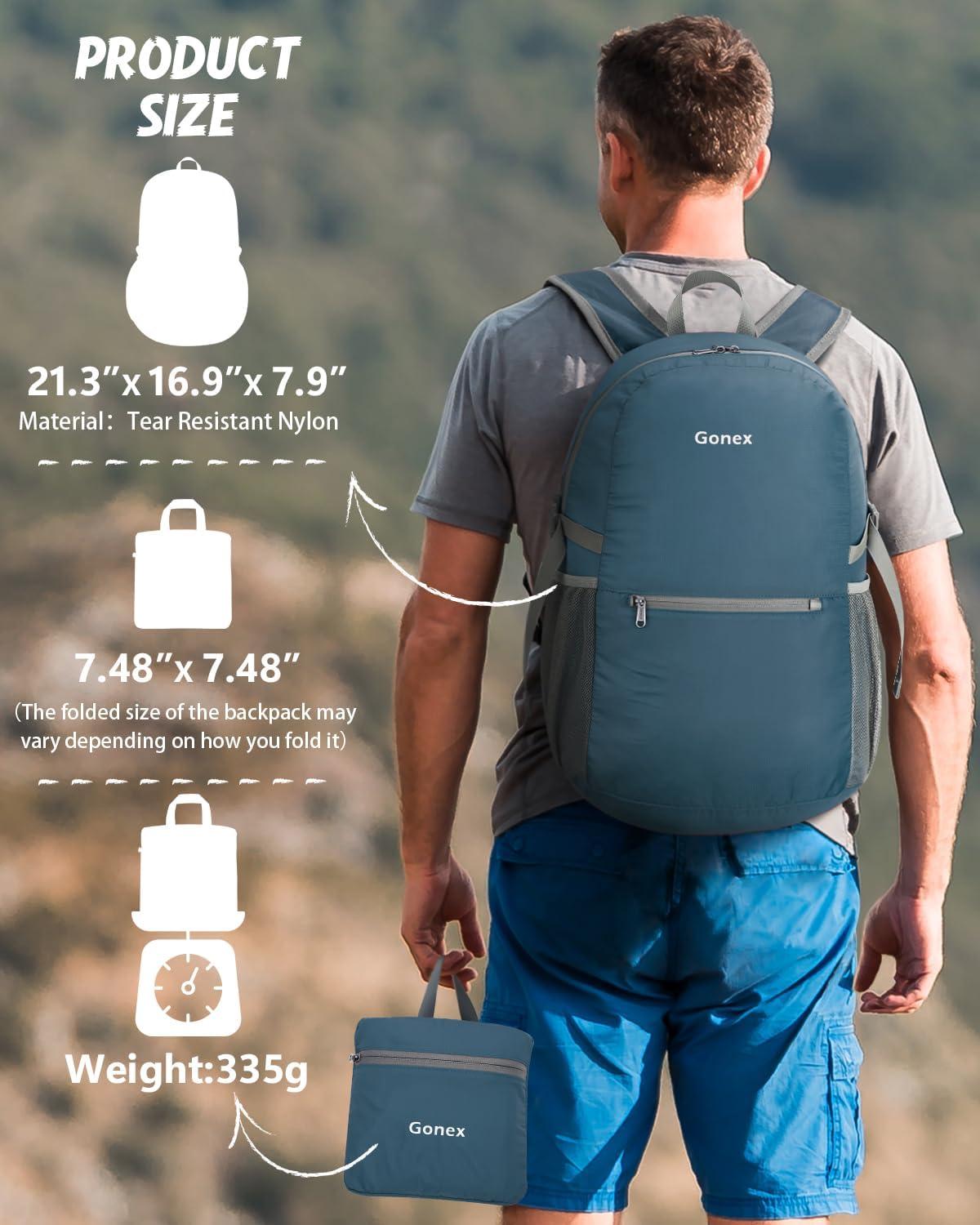 image:imageGonex 30L Ultra Lightweight Packable Backpack Handy Foldable Daypack for Camping Outdoor Travel Cycling BackpackingGrey Blue