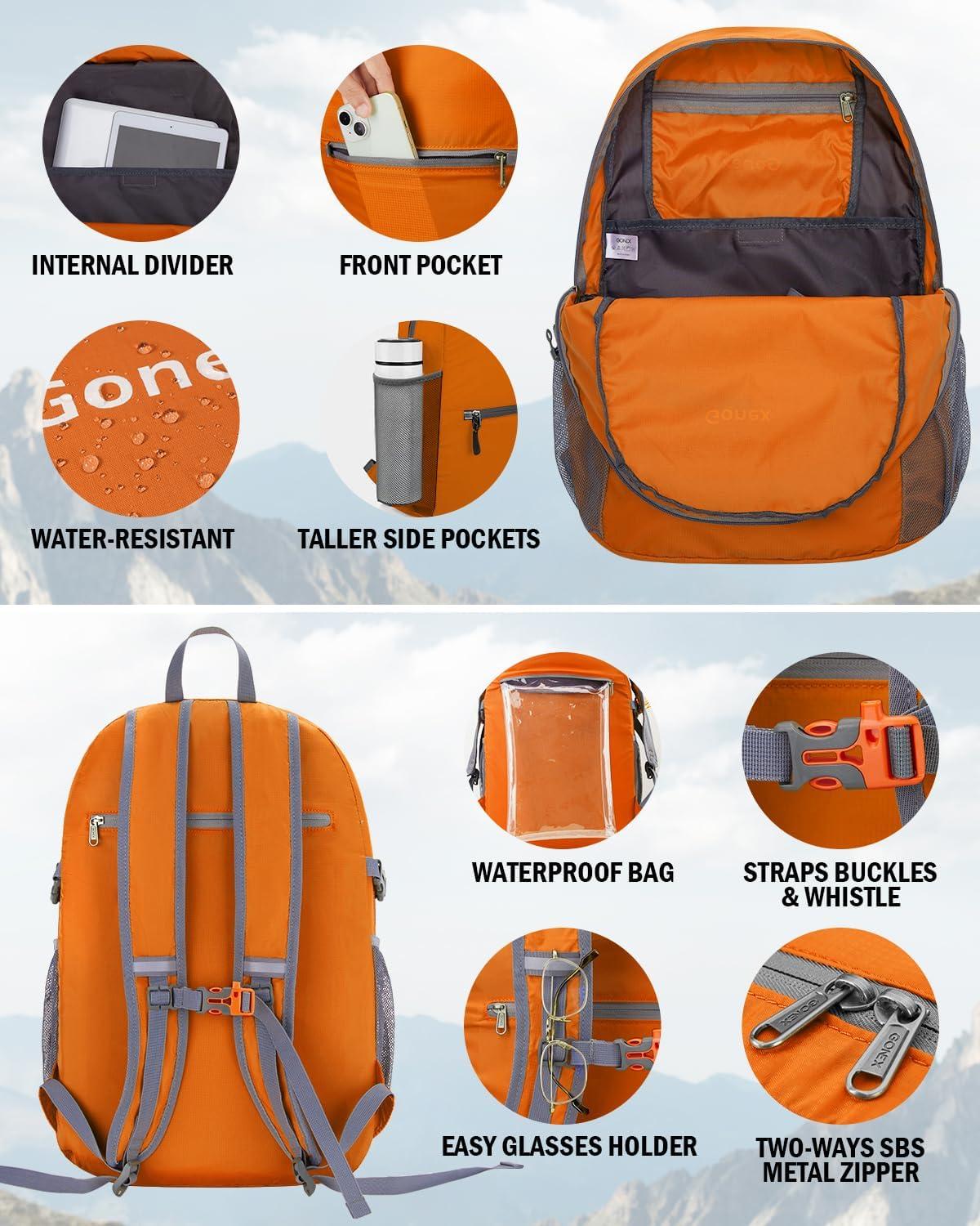 image:imageGonex 30L Ultra Lightweight Packable Backpack Handy Foldable Daypack for Camping Outdoor Travel Cycling BackpackingOrange