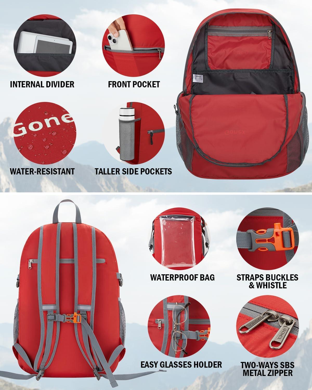 image:imageGonex 30L Ultra Lightweight Packable Backpack Handy Foldable Daypack for Camping Outdoor Travel Cycling BackpackingRed