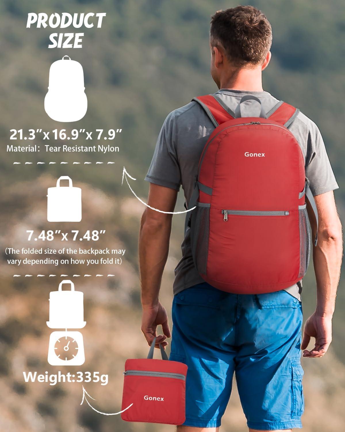 image:imageGonex 30L Ultra Lightweight Packable Backpack Handy Foldable Daypack for Camping Outdoor Travel Cycling BackpackingRed