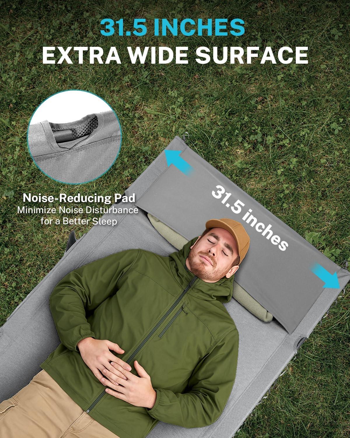 image:imageGonex 315 Extra Wide Camping Cot with Premium Pillow Pocket Supports 350lbs Portable Ultralight Folding Cot Bed for Adults Travel Beach Home Sleeping Army GreenGrey