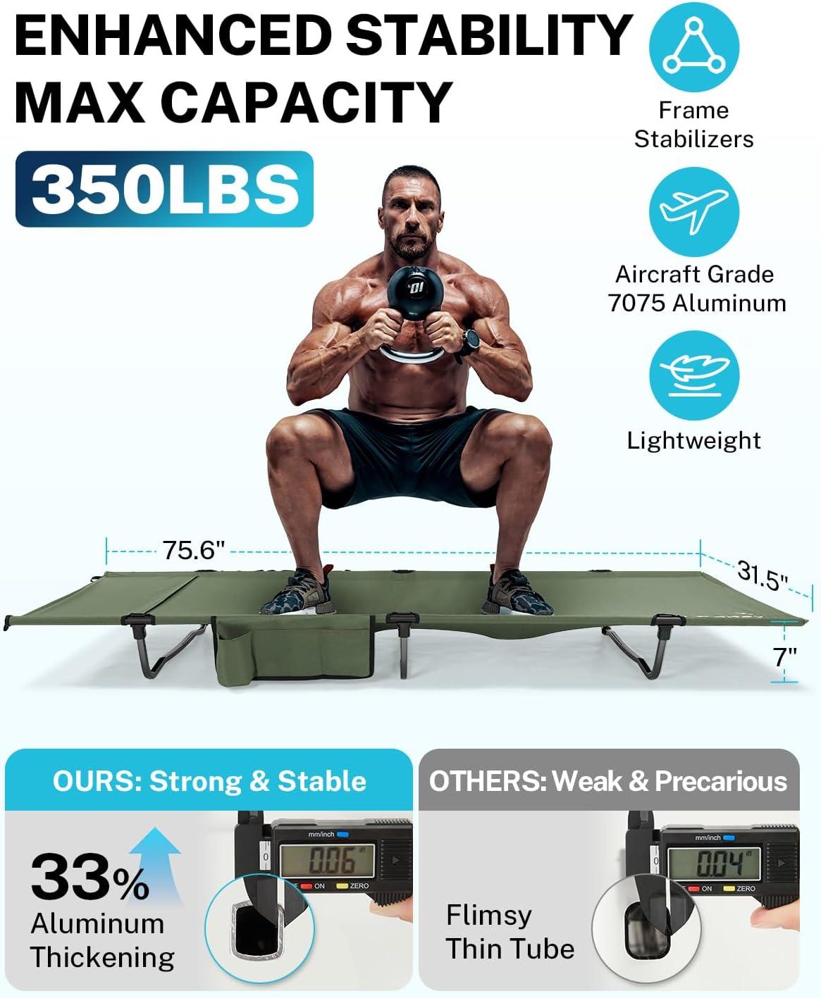 image:imageGonex 315 Extra Wide Camping Cot with Premium Pillow Pocket Supports 350lbs Portable Ultralight Folding Cot Bed for Adults Travel Beach Home Sleeping Army GreenArmy Green