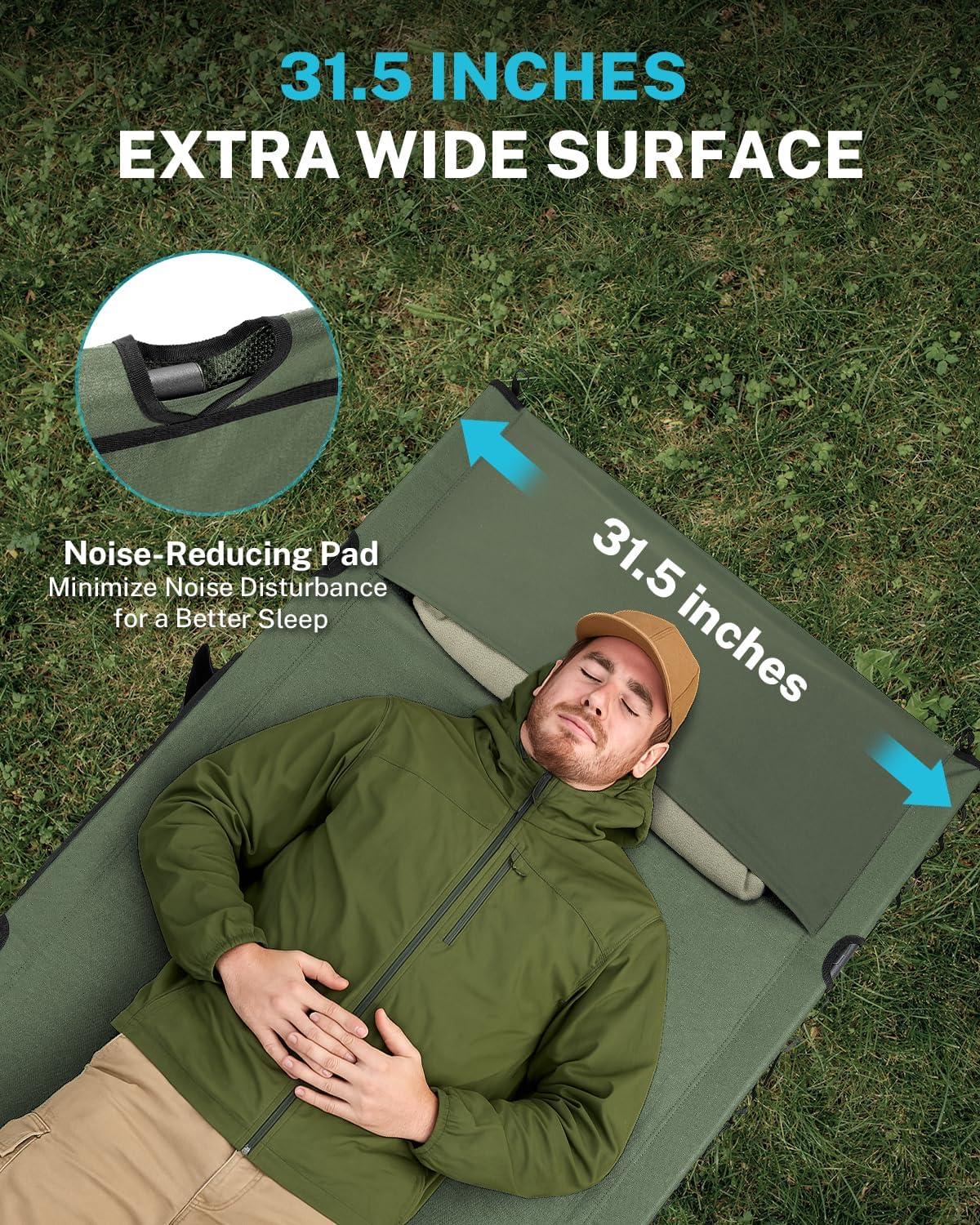 image:imageGonex 315 Extra Wide Camping Cot with Premium Pillow Pocket Supports 350lbs Portable Ultralight Folding Cot Bed for Adults Travel Beach Home Sleeping Army GreenArmy Green