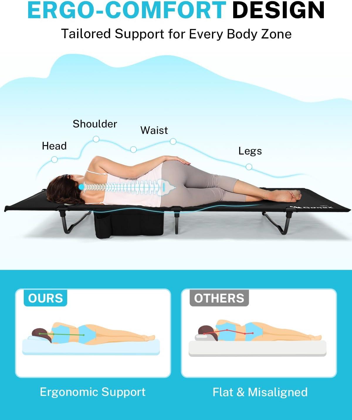 image:imageGonex 315 Extra Wide Camping Cot with Premium Pillow Pocket Supports 350lbs Portable Ultralight Folding Cot Bed for Adults Travel Beach Home Sleeping Army GreenBlack