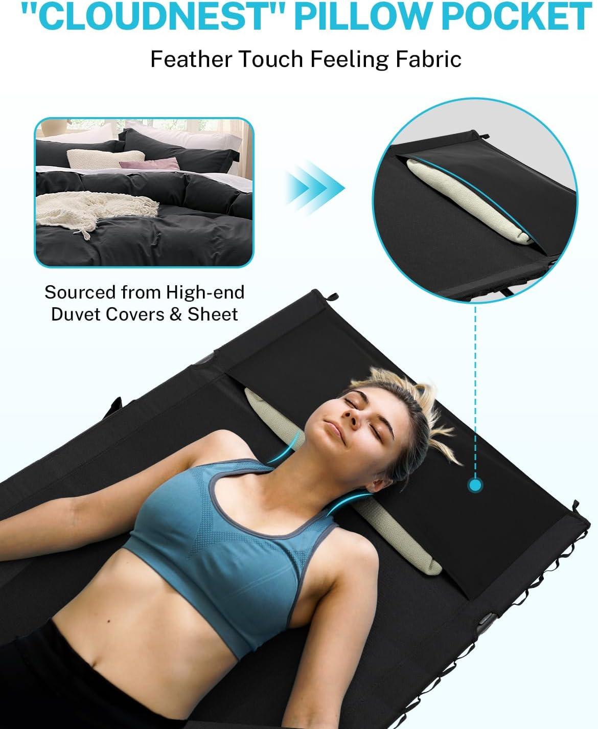 image:imageGonex 315 Extra Wide Camping Cot with Premium Pillow Pocket Supports 350lbs Portable Ultralight Folding Cot Bed for Adults Travel Beach Home Sleeping Army GreenBlack