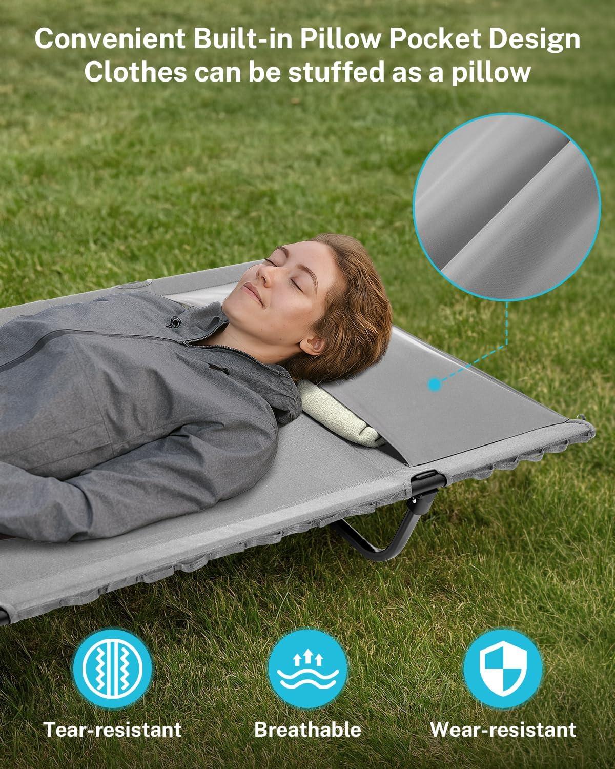 image:imageGonex 315 Extra Wide Camping Cot with Premium Pillow Pocket Supports 350lbs Portable Ultralight Folding Cot Bed for Adults Travel Beach Home Sleeping Army GreenGrey