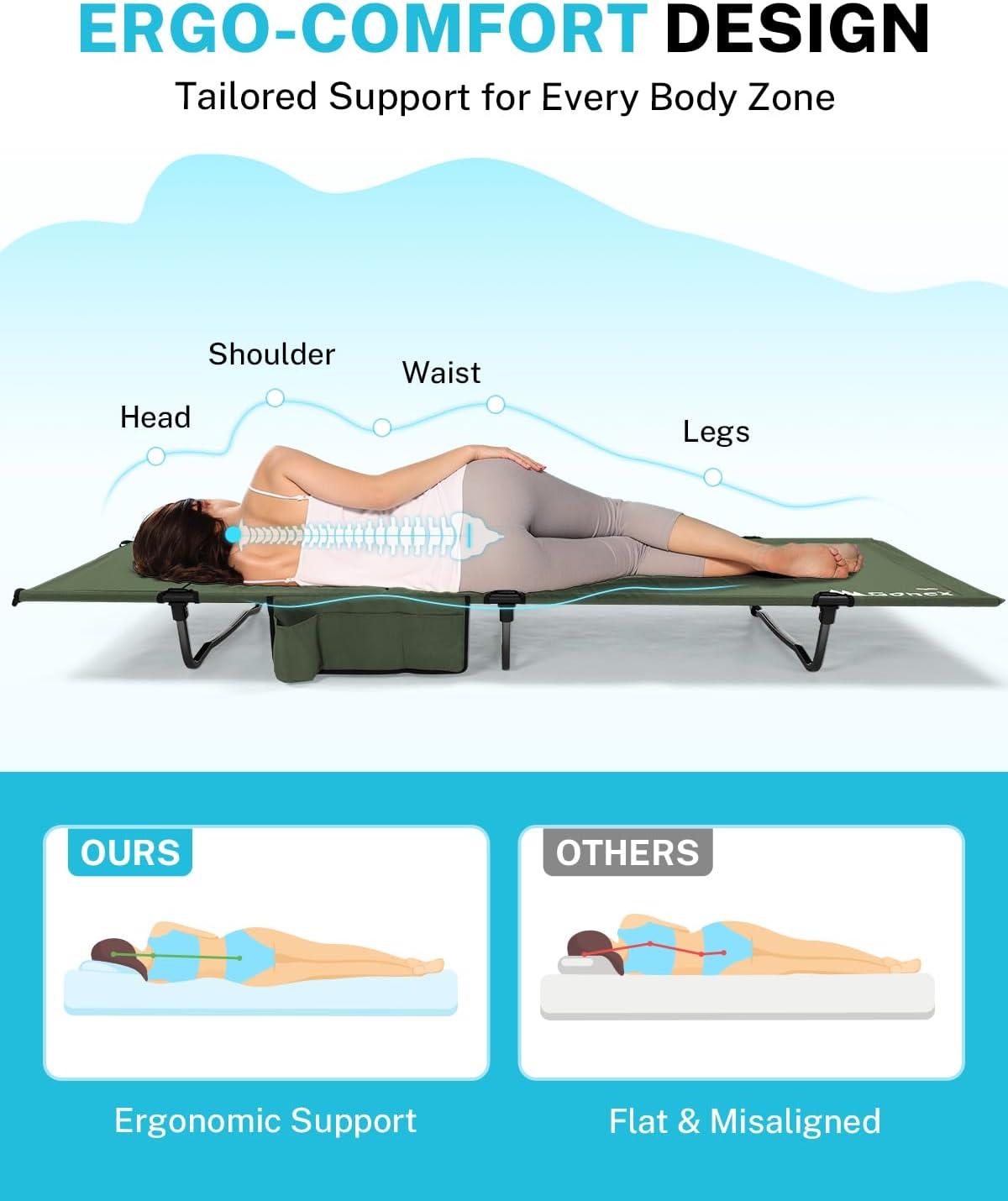image:imageGonex 315 Extra Wide Camping Cot with Premium Pillow Pocket Supports 350lbs Portable Ultralight Folding Cot Bed for Adults Travel Beach Home Sleeping Army GreenArmy Green