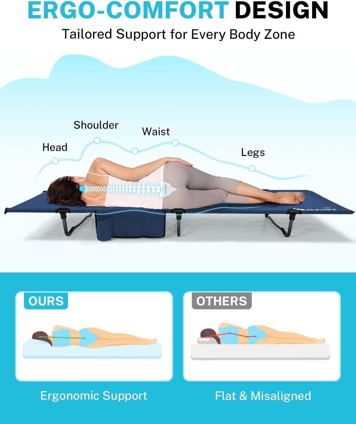 image:imageGonex 315 Extra Wide Camping Cot with Premium Pillow Pocket Supports 350lbs Portable Ultralight Folding Cot Bed for Adults Travel Beach Home Sleeping Army GreenBlue