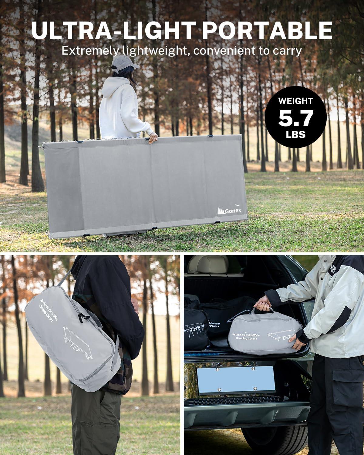 image:imageGonex 315 Extra Wide Camping Cot with Premium Pillow Pocket Supports 350lbs Portable Ultralight Folding Cot Bed for Adults Travel Beach Home Sleeping Army GreenGrey