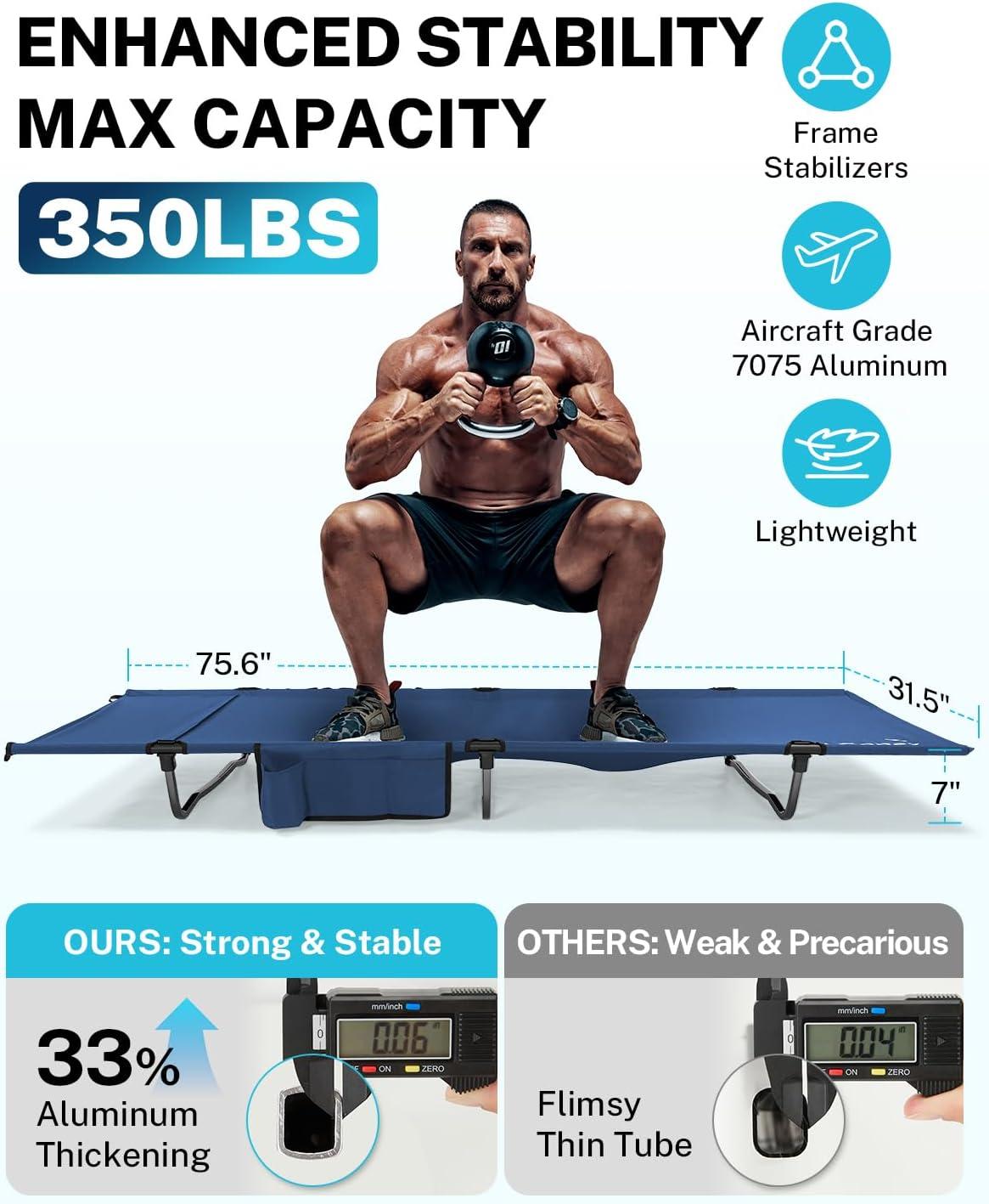 image:imageGonex 315 Extra Wide Camping Cot with Premium Pillow Pocket Supports 350lbs Portable Ultralight Folding Cot Bed for Adults Travel Beach Home Sleeping Army GreenBlue
