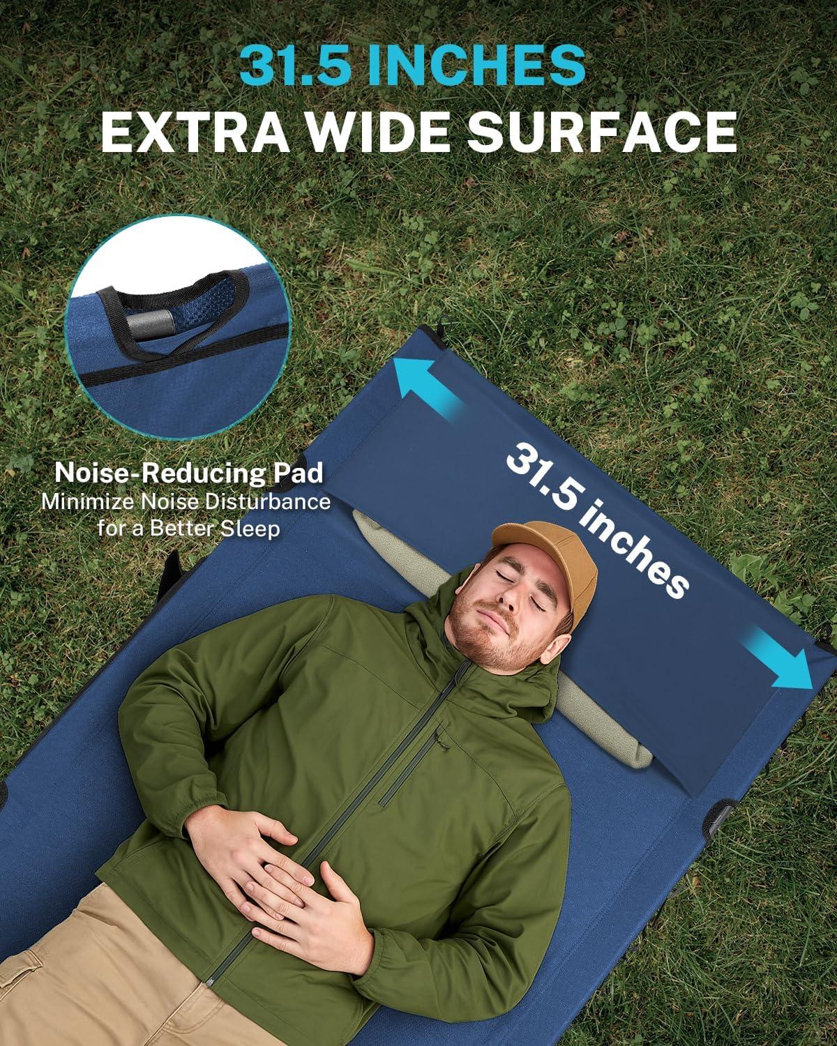image:imageGonex 315 Extra Wide Camping Cot with Premium Pillow Pocket Supports 350lbs Portable Ultralight Folding Cot Bed for Adults Travel Beach Home Sleeping Army GreenBlue