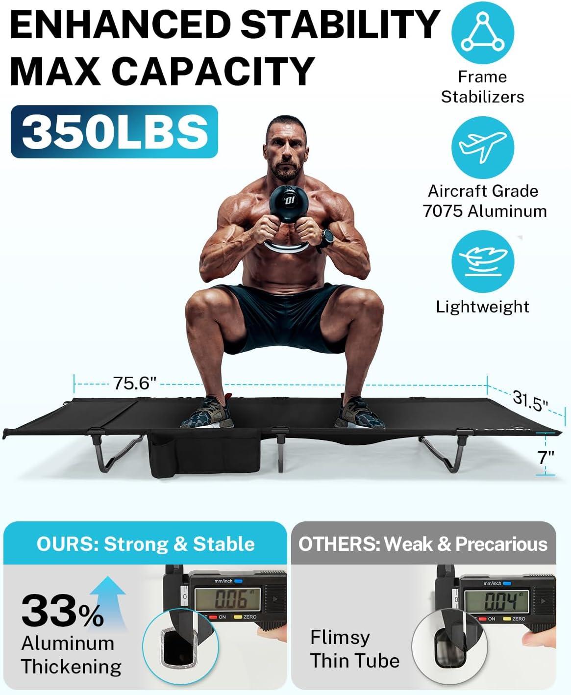 image:imageGonex 315 Extra Wide Camping Cot with Premium Pillow Pocket Supports 350lbs Portable Ultralight Folding Cot Bed for Adults Travel Beach Home Sleeping Army GreenBlack