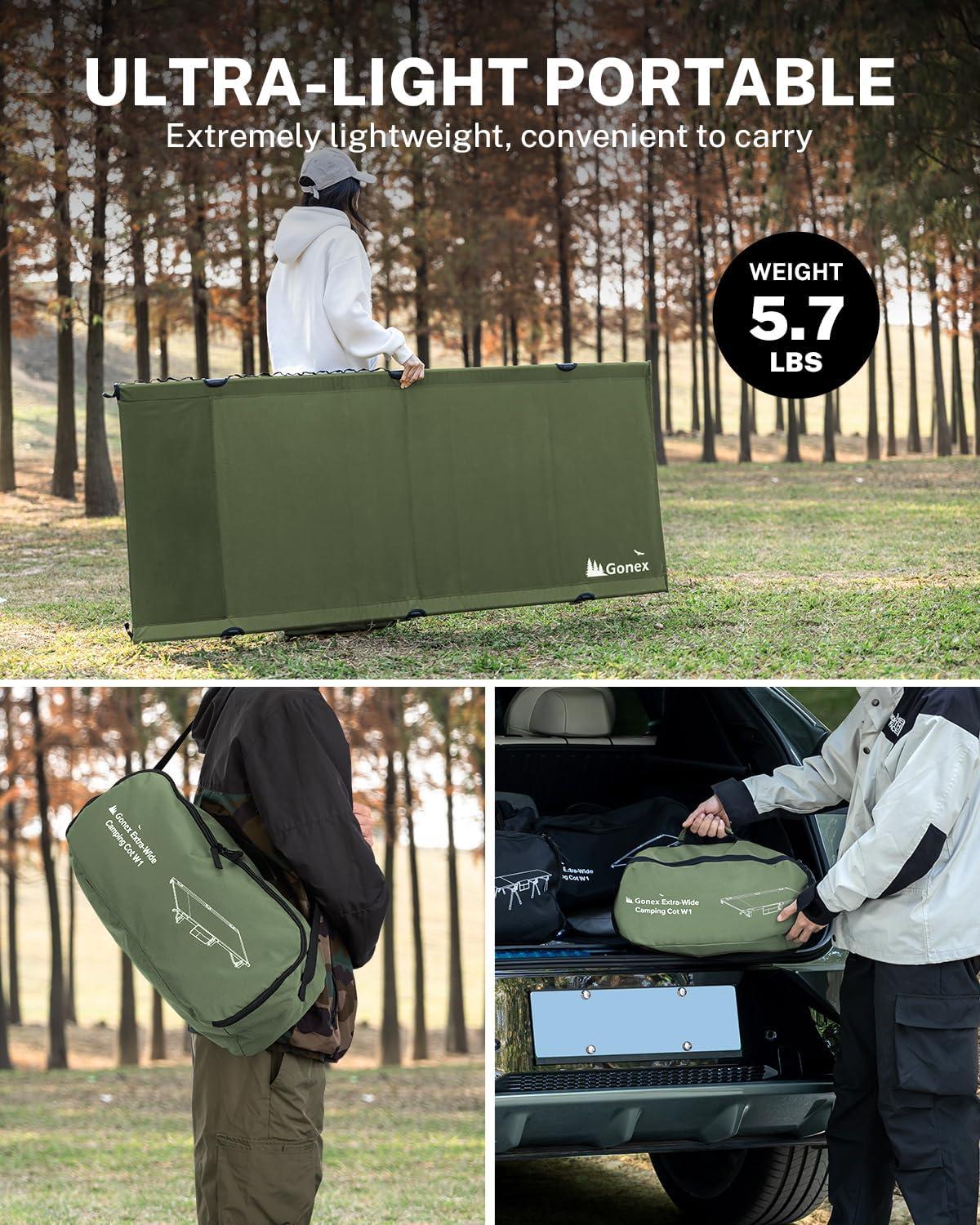 image:imageGonex 315 Extra Wide Camping Cot with Premium Pillow Pocket Supports 350lbs Portable Ultralight Folding Cot Bed for Adults Travel Beach Home Sleeping Army GreenArmy Green
