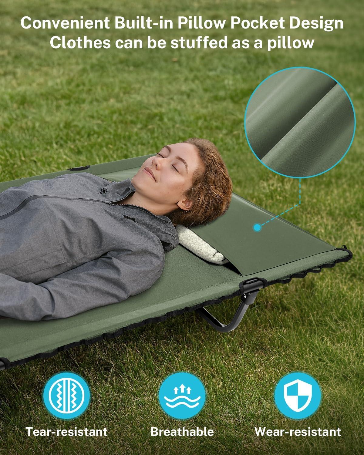 image:imageGonex 315 Extra Wide Camping Cot with Premium Pillow Pocket Supports 350lbs Portable Ultralight Folding Cot Bed for Adults Travel Beach Home Sleeping Army GreenArmy Green