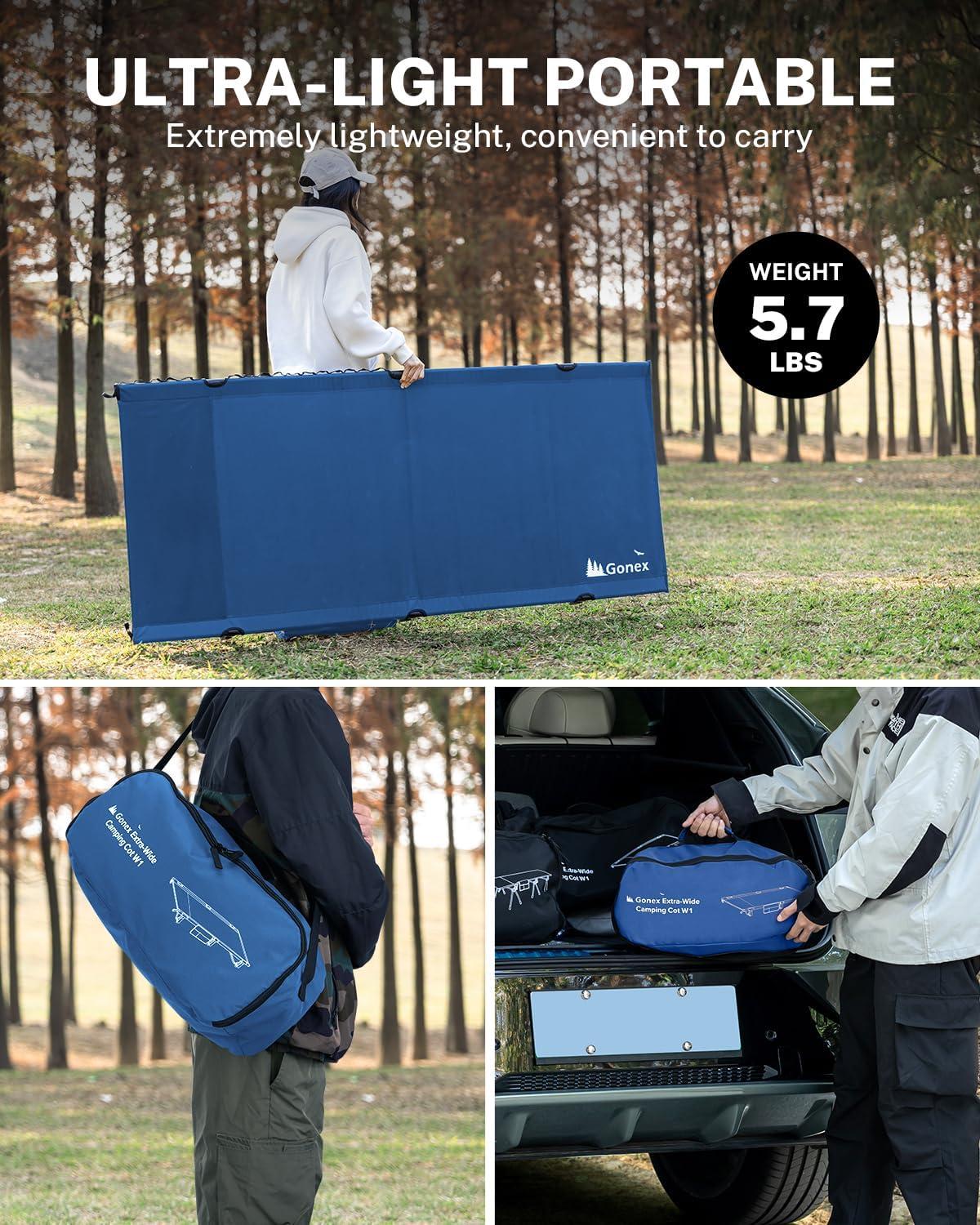 image:imageGonex 315 Extra Wide Camping Cot with Premium Pillow Pocket Supports 350lbs Portable Ultralight Folding Cot Bed for Adults Travel Beach Home Sleeping Army GreenBlue