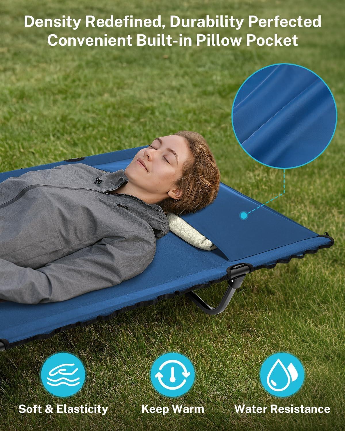 image:imageGonex 315 Extra Wide Camping Cot with Premium Pillow Pocket Supports 350lbs Portable Ultralight Folding Cot Bed for Adults Travel Beach Home Sleeping Army GreenBlue